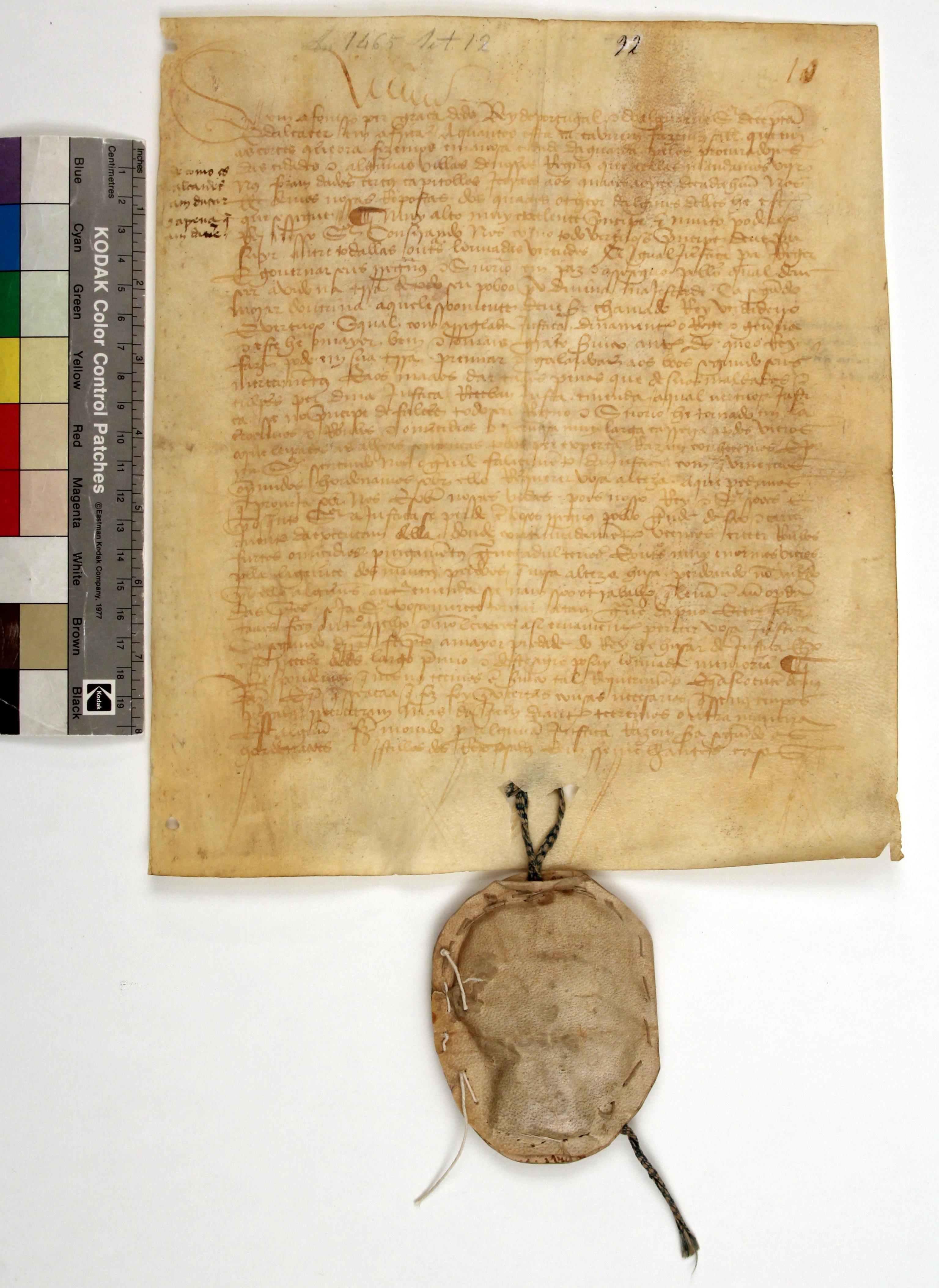 [Traslado de capítulos gerais apresentados nas Cortes da Guarda de 1465 solicitados por João Álvares, cavaleiro, em nome do concelho do Porto]