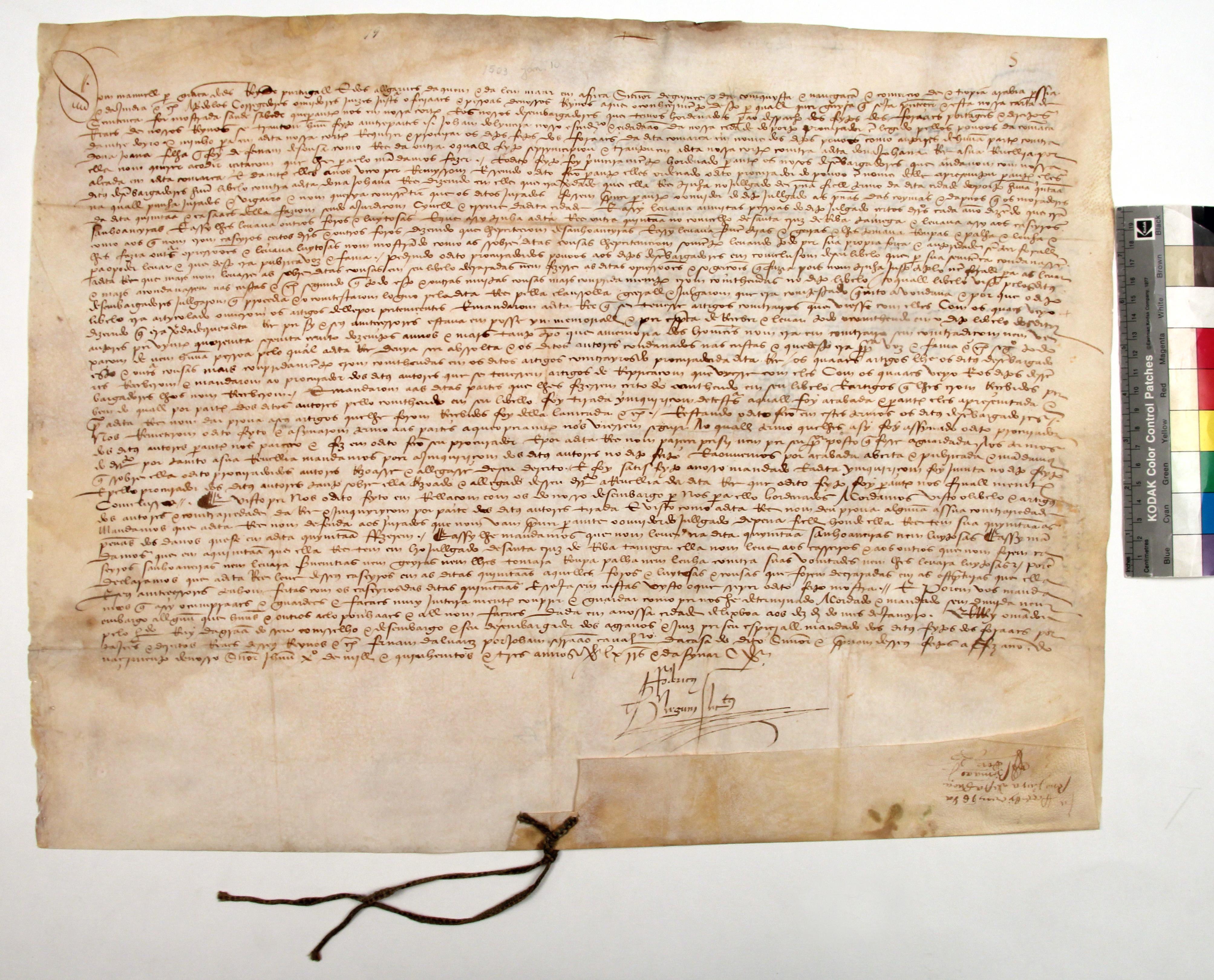 [Carta régia de D. Manuel I, em que delibera acerca de uma contenda entre os povos da comarca de Entre Douro e Minho e D. Joana]