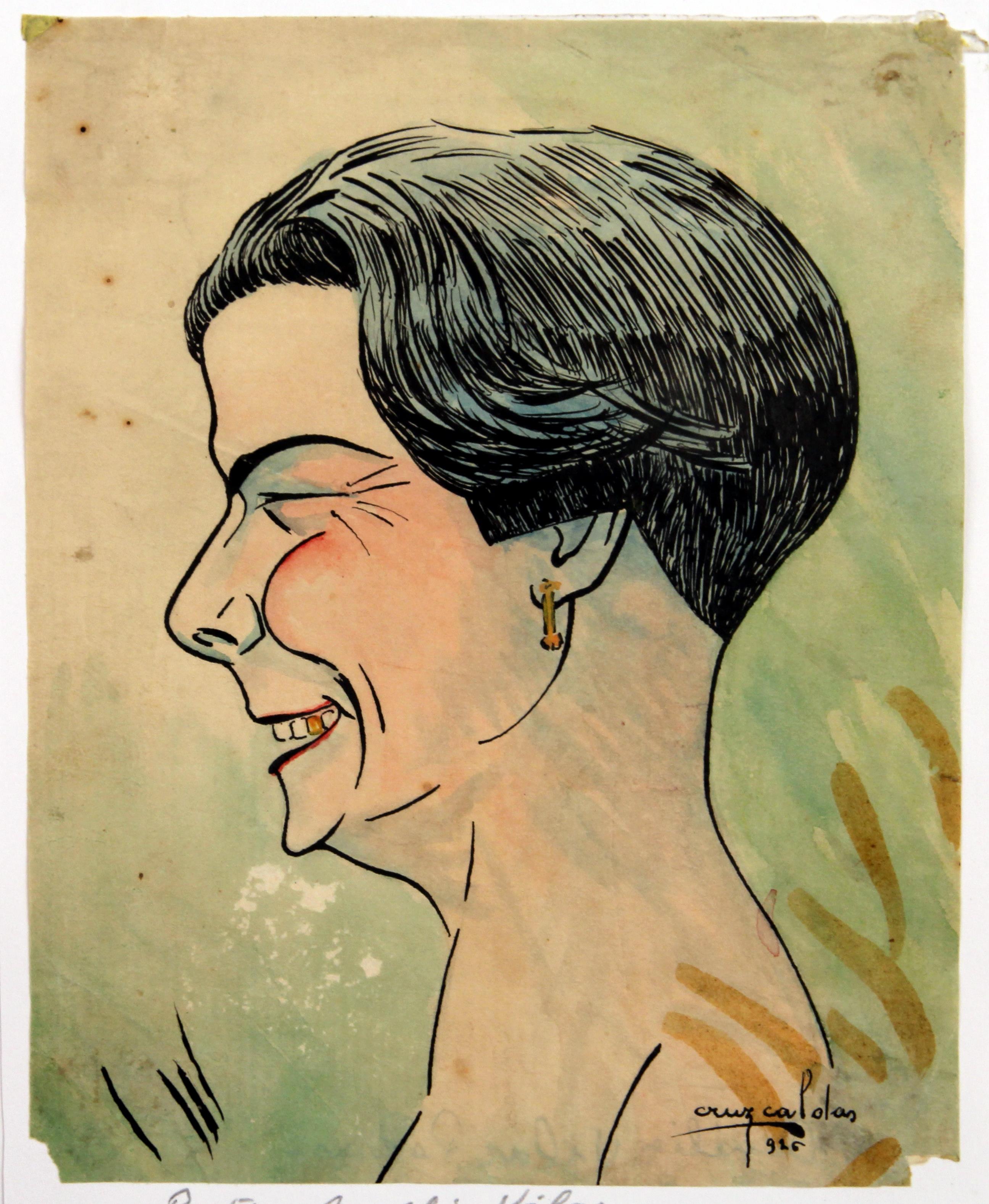 Cruz Caldas e a poetisa Amélia Vilar : «Mulheres do Norte» : caricatura da Diretora Amélia Vilar