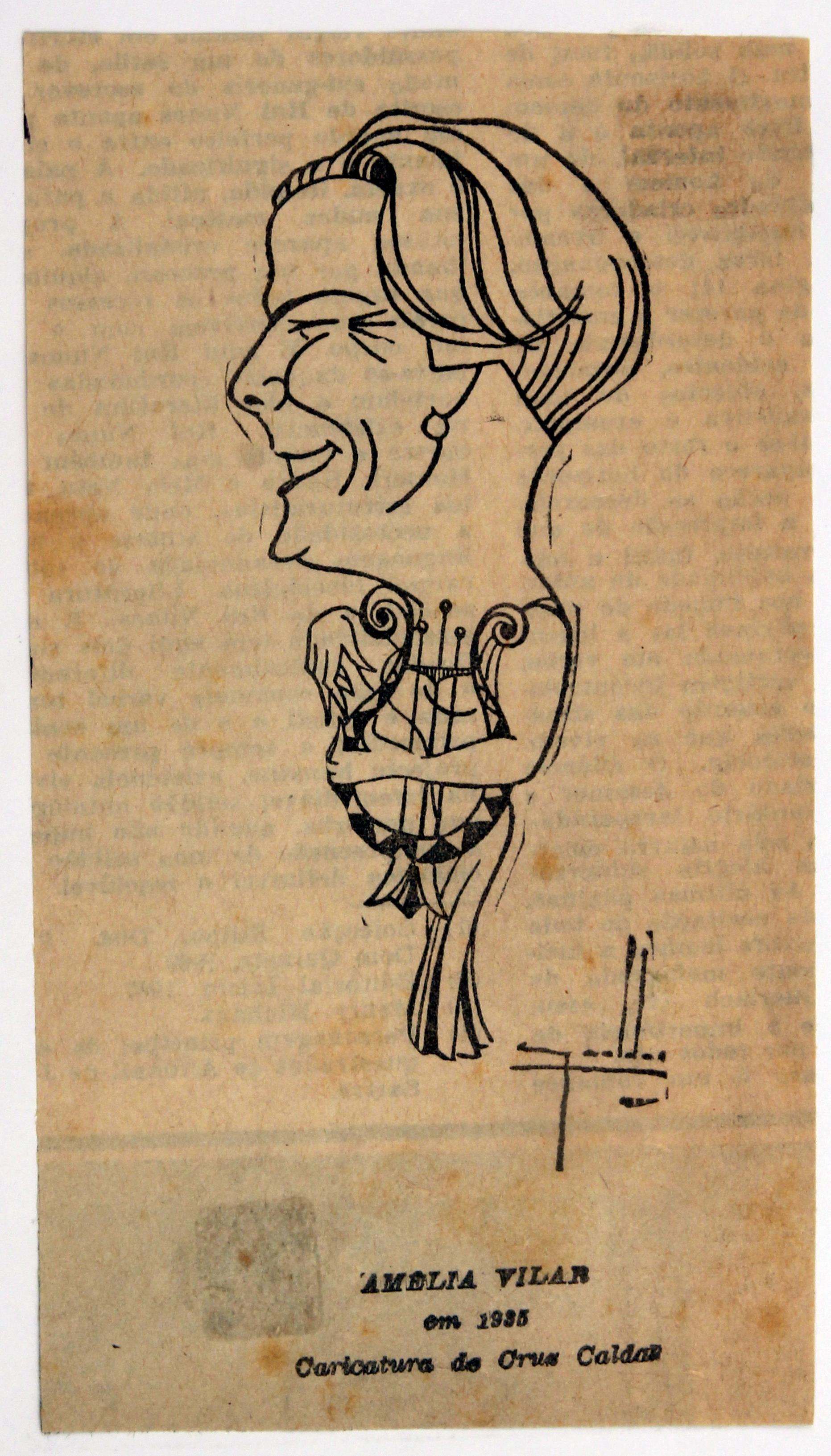 Cruz Caldas e a poetisa Amélia Vilar : Amélia Vilar em 1935 : caricatura de Cruz Caldas