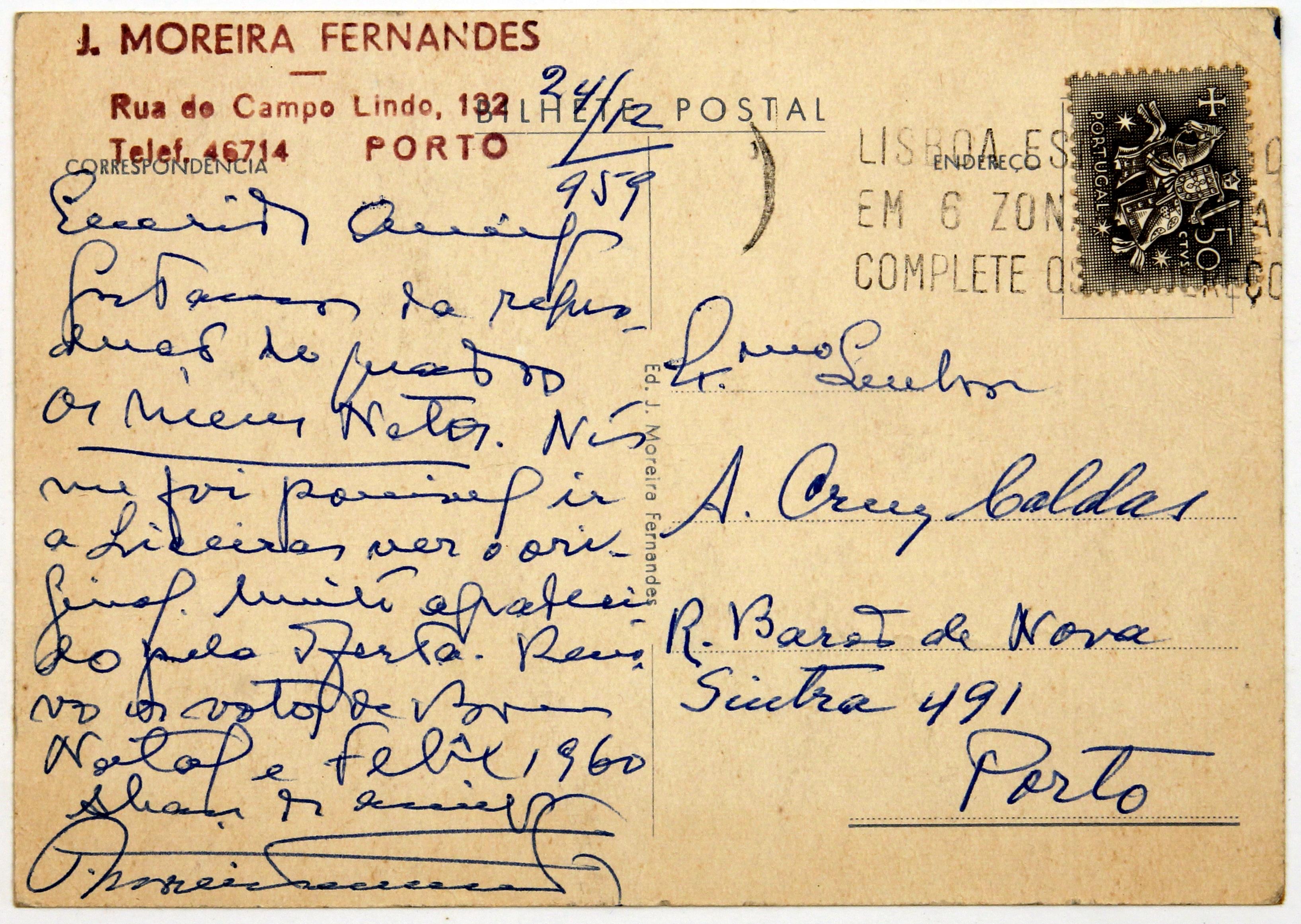 Cruz Caldas e José Moreira Fernandes : [Bilhetes postais de Moreira Fernandes enviados a Cruz Caldas