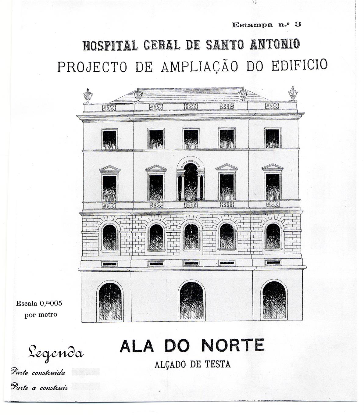 Hospital de Santo António : alçado do corpo central e projetos de ampliação