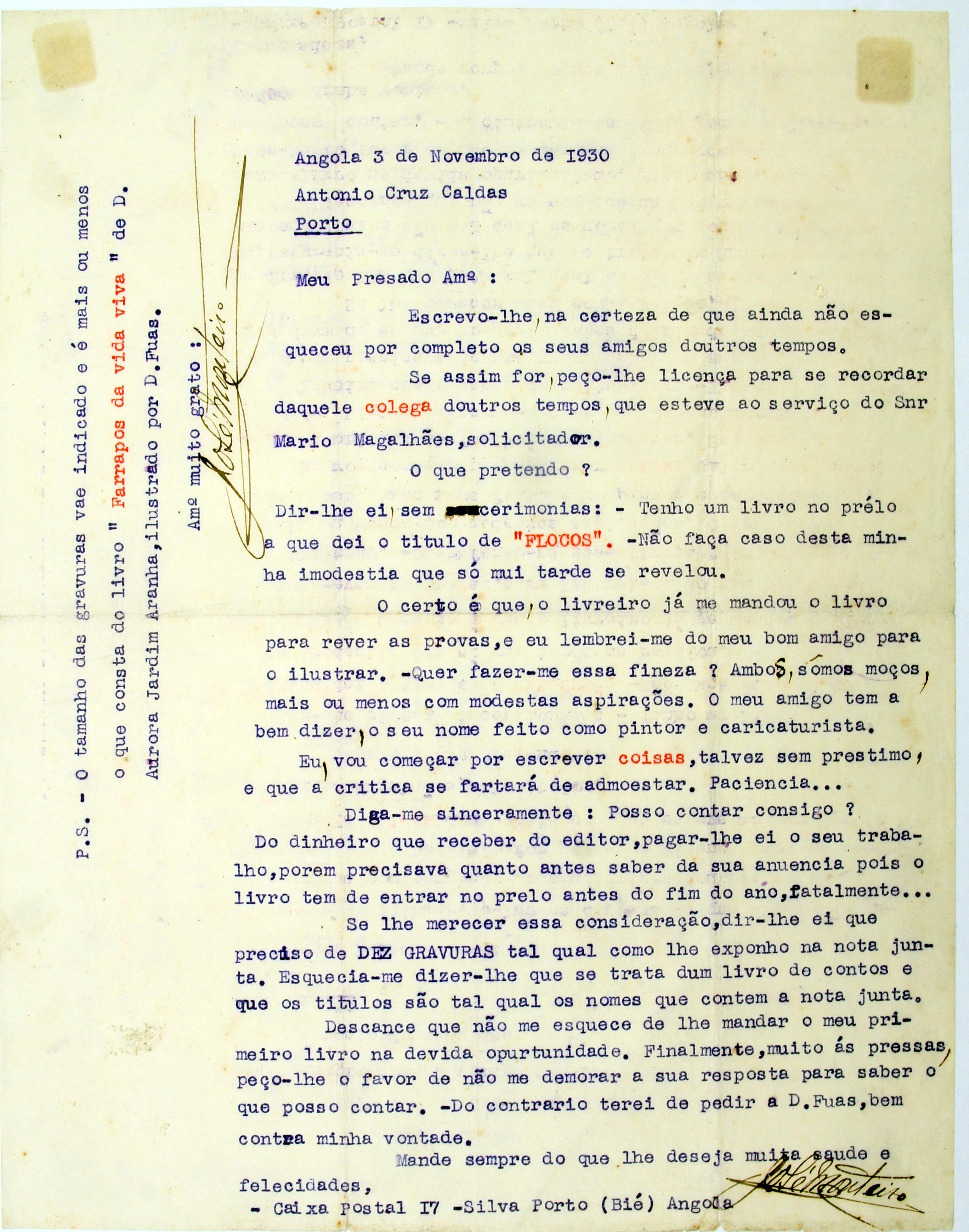 Cruz Caldas (2) : 1928-1946 : [carta de José Monteiro a Cruz Caldas]