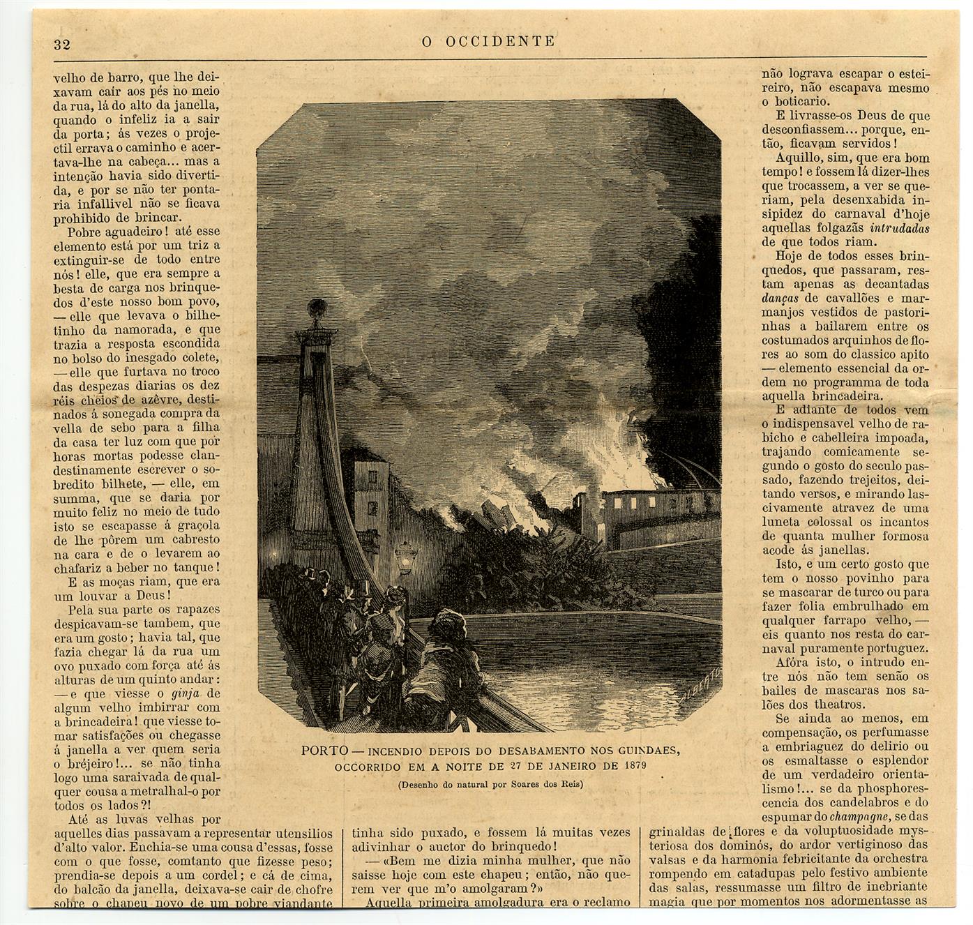 Incêndio depois do desabamento nos Guindais, ocorrido em a noite de 27 de Janeiro de 1879