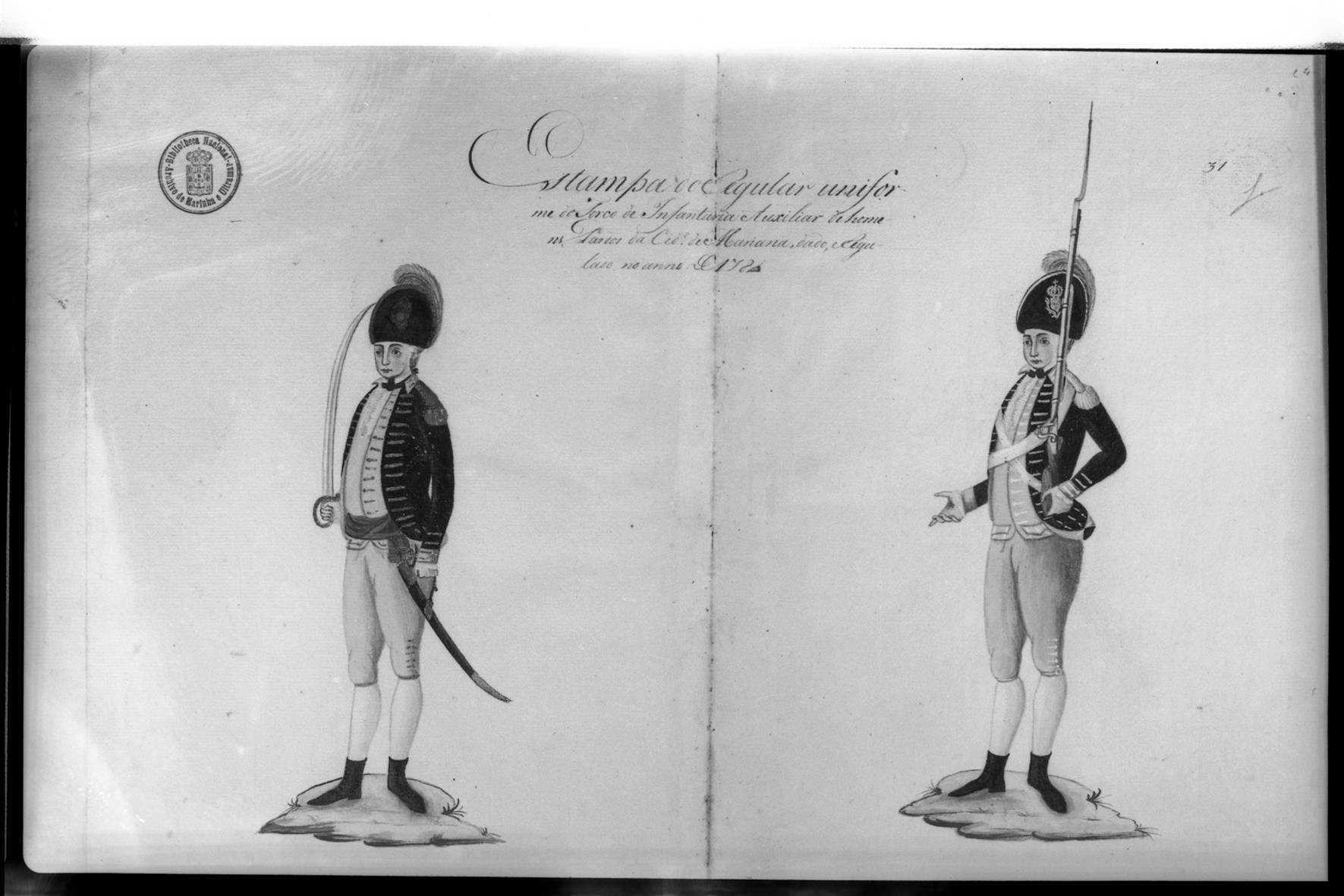 [Exposição Histórico-Militar] : uniforme do Terço de Infantaria Auxiliar de homens pardos da Cidade de Mariana : 1784
