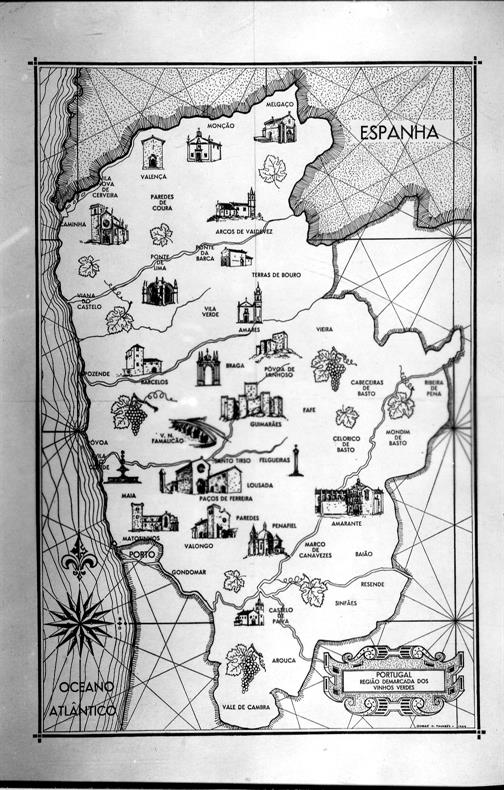Mapas das regiões demarcadas dos vinhos do Porto, Verde e Dão