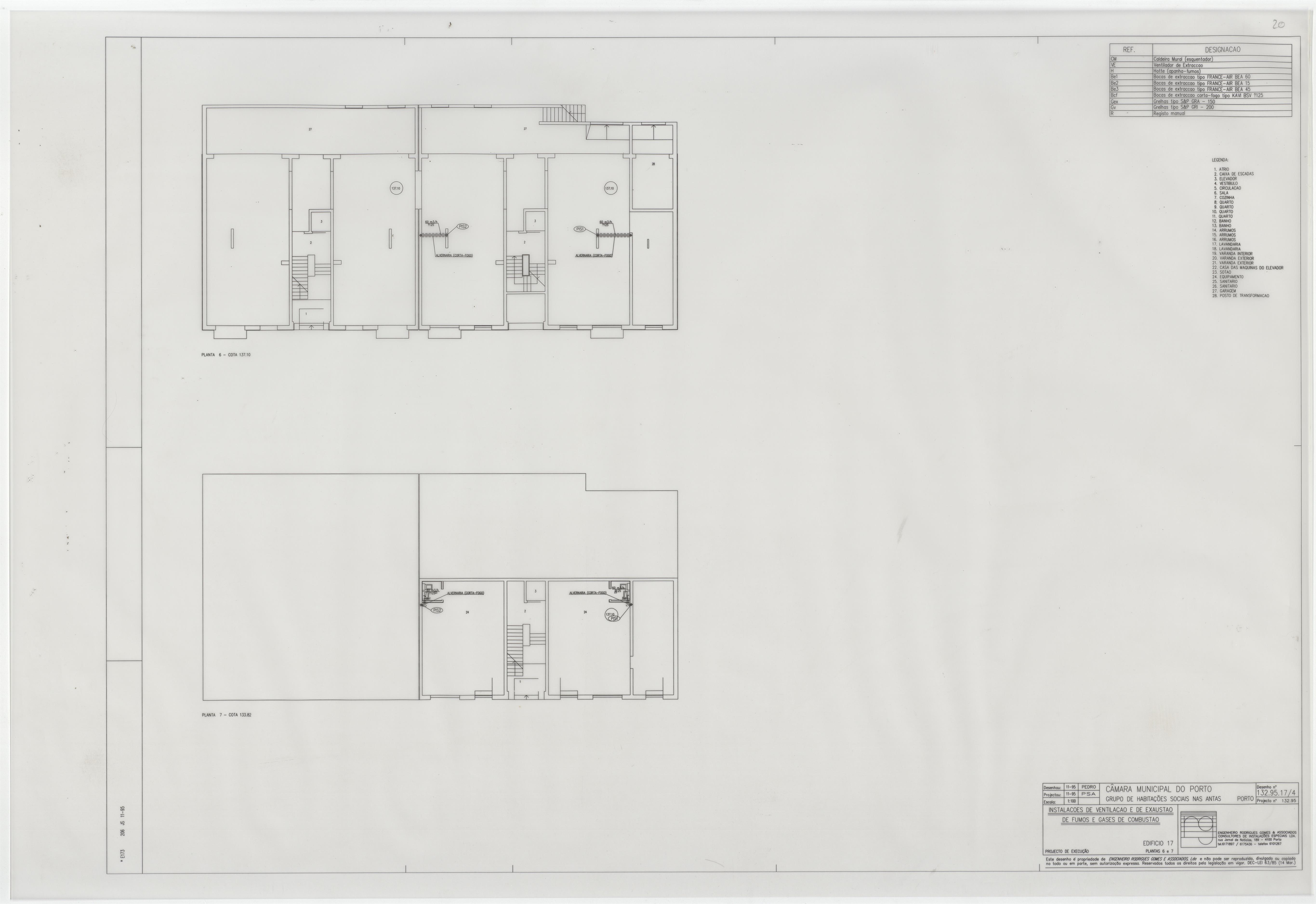 Grupo de habitações sociais nas Antas : sistema AVAC : ventilação / exaustão : edifício 17