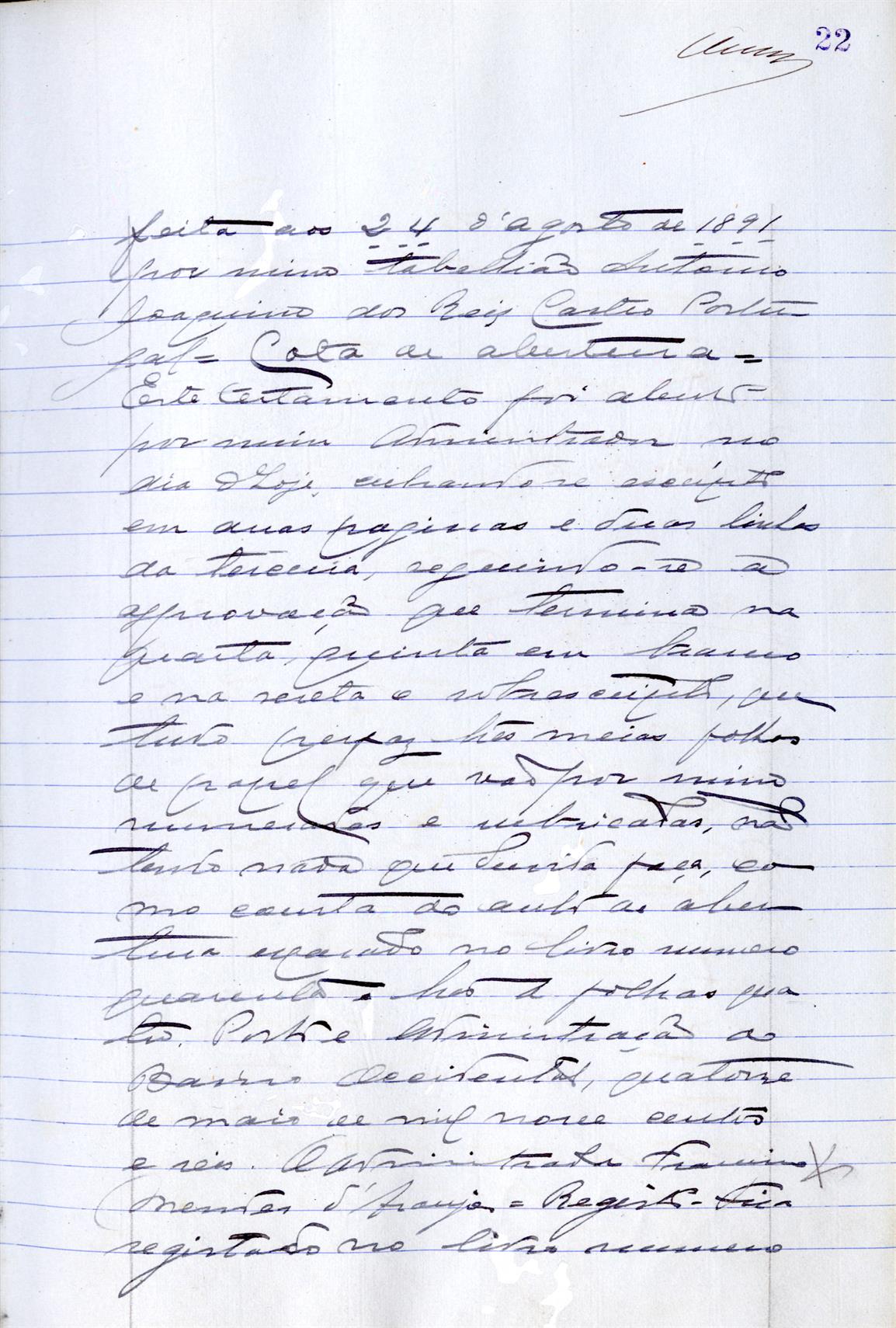 Registo do testamento com que faleceu Adelaide Augusta Pinto de Faria Semide, casada com Manuel José Rodrigues Semide