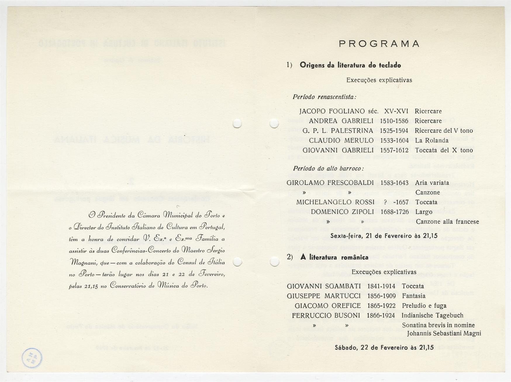 História da música italiana : 2 conferências-concerto em língua portuguesa