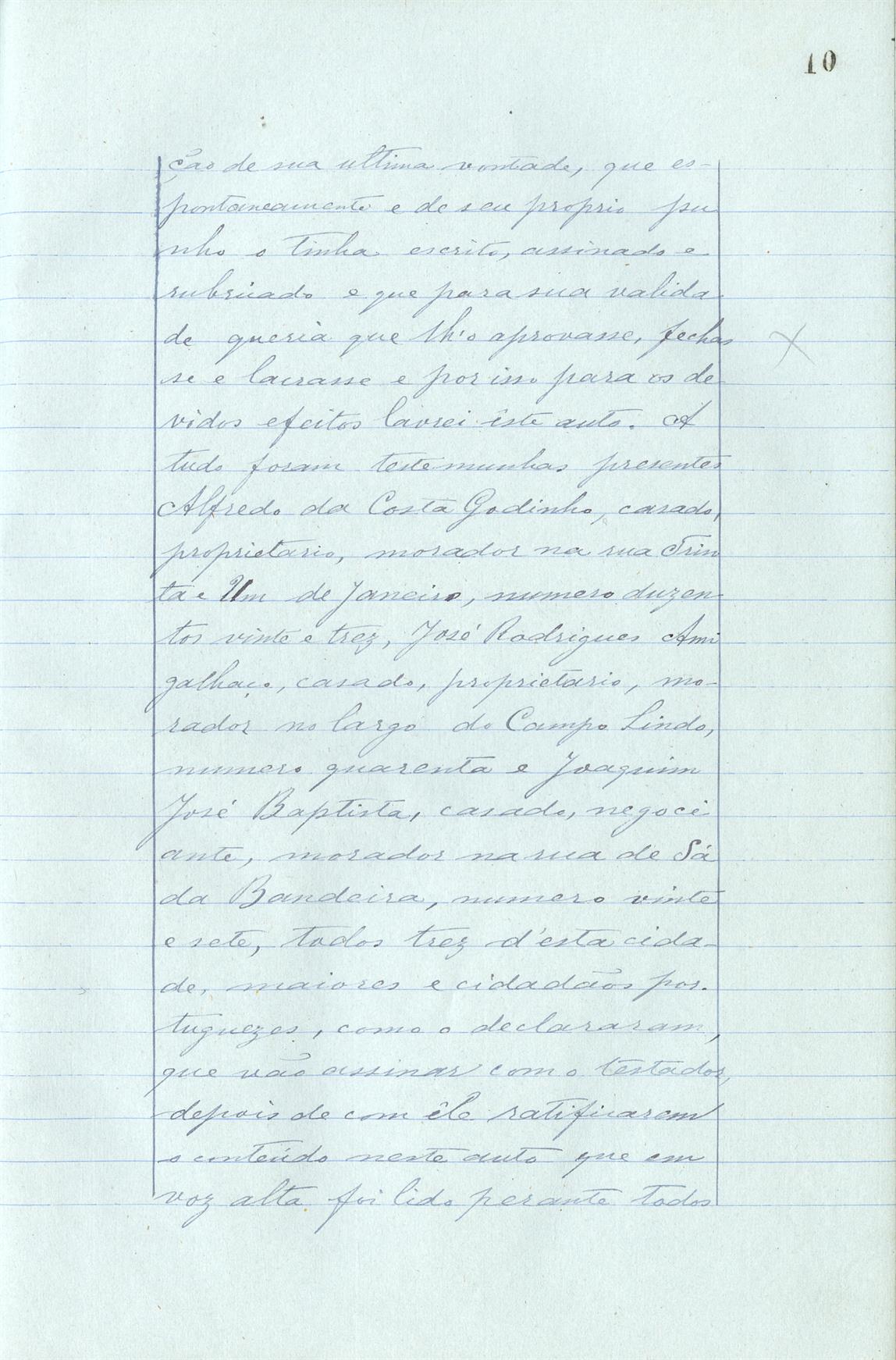 Registo do testamento com que faleceu Adolfo Pinto da Silva, proprietário, casado em segundas núpcias com Branca Montenegro Chaves da Silva