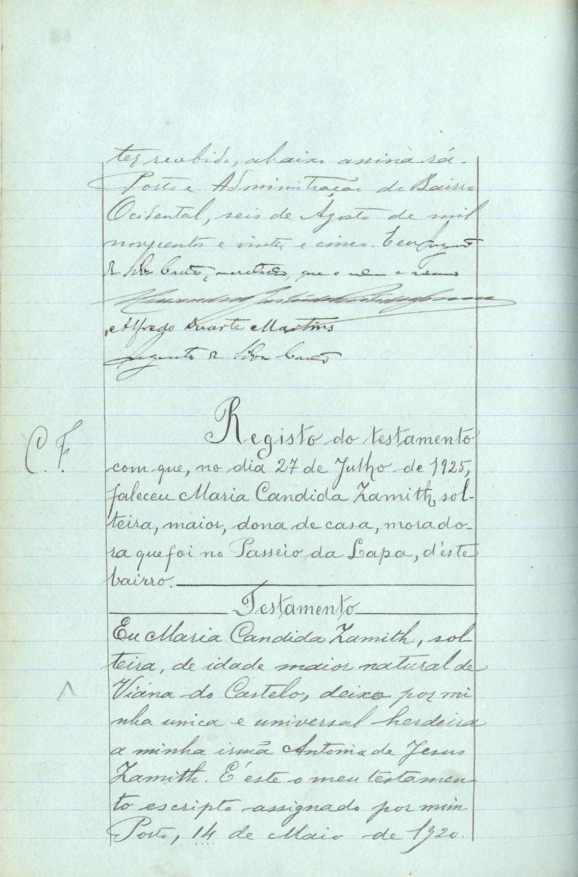 Registo do testamento com que faleceu Adelaide Amália da Silva Matias ou Adelaide Amália da Silva, viúva, proprietária