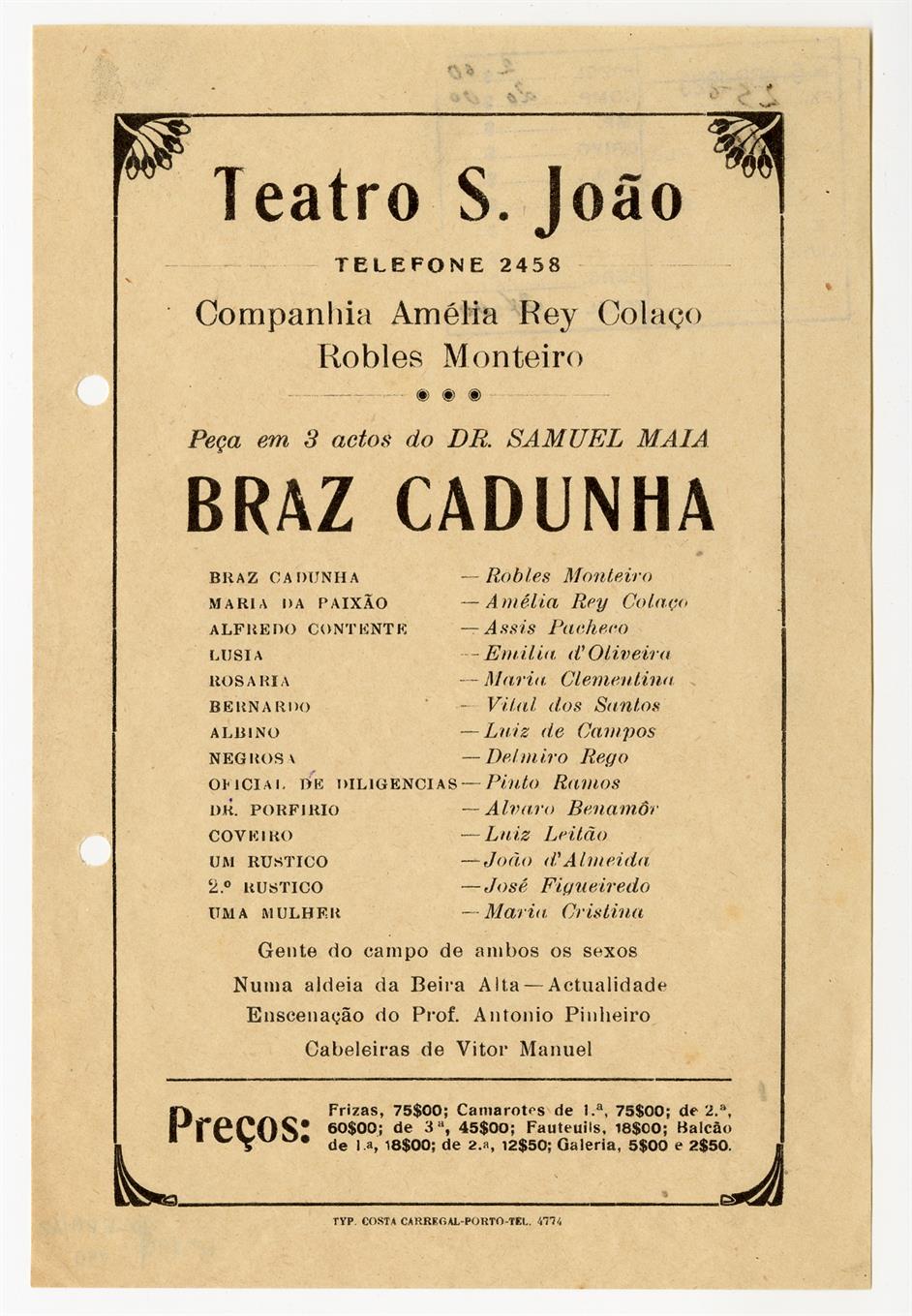 Teatro São João : peça em 3 atos do Dr. Samuel Maia, Brás Cadunha