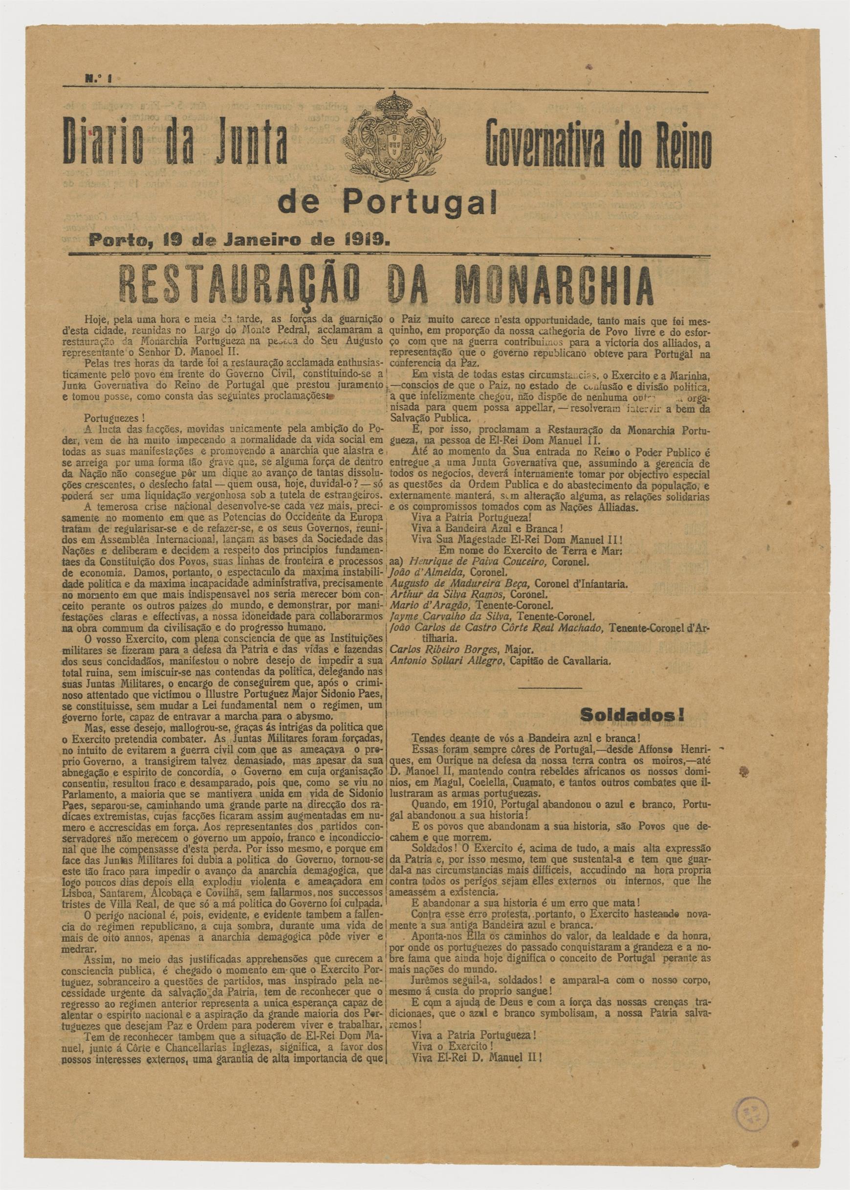 Diário da Junta Governativa do Reino de Portugal : restauração da monarquia