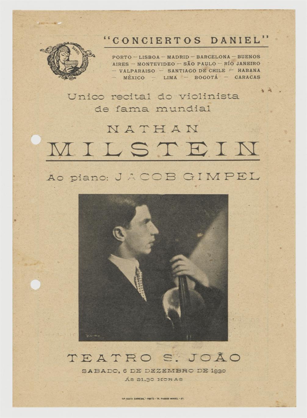 Único recital do violinista de fama mundial Nathan Milstein