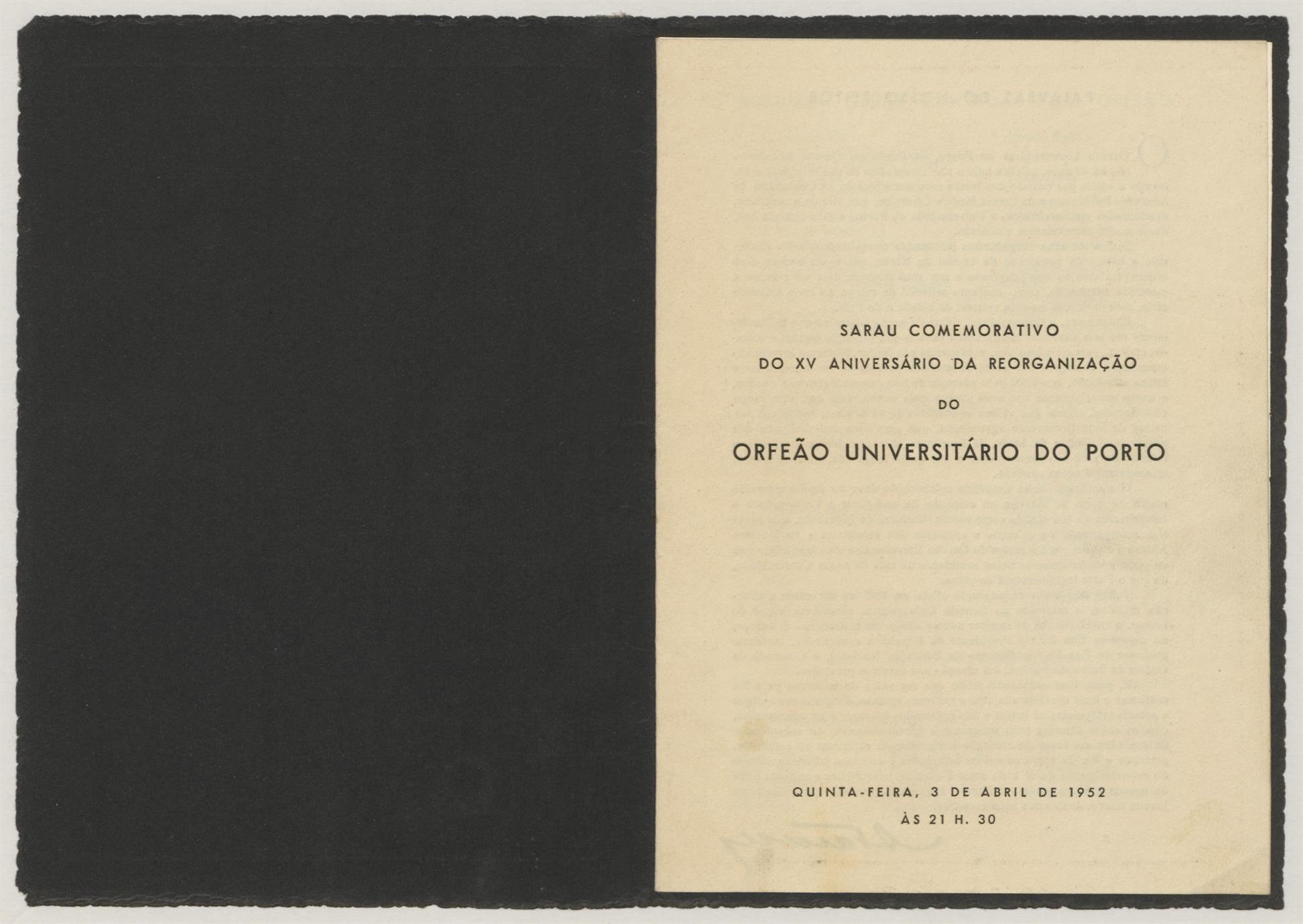 Sarau comemorativo do XV aniversário da reorganização do Orfeão Universitário do Porto
