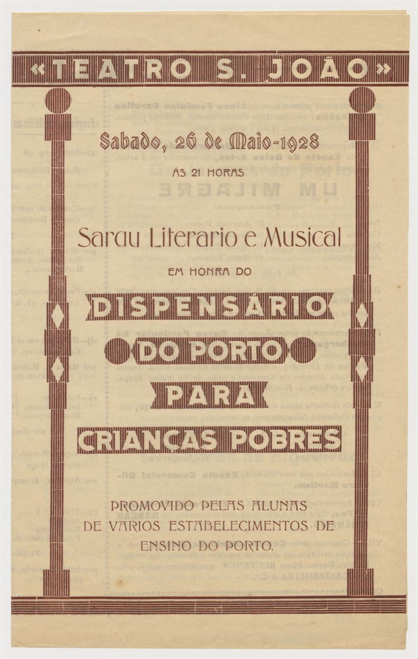 Teatro São João : Sarau literário e musical em honra do Dispensário do Porto para Crianças Pobres