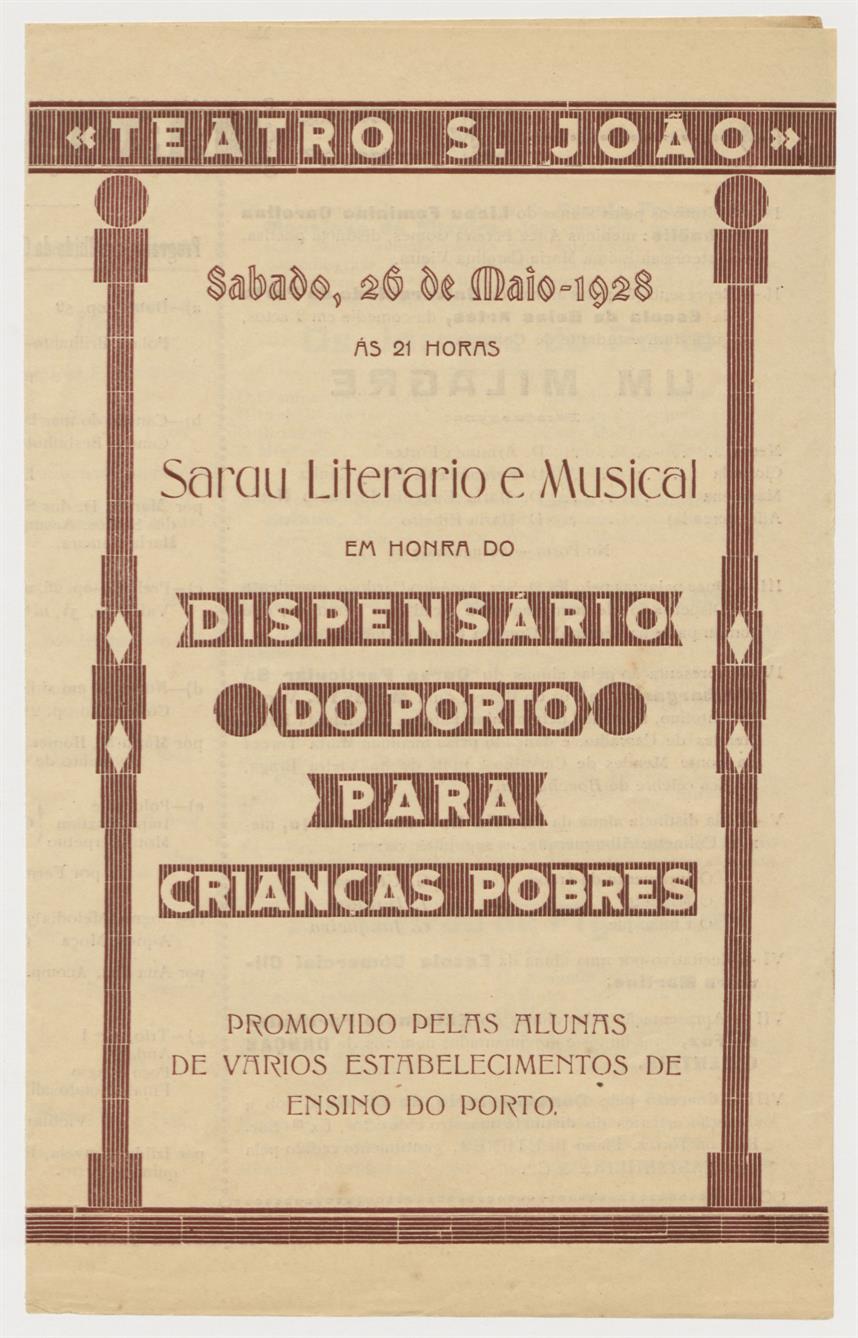 Teatro São João : Sarau literário e musical em honra do Dispensário do Porto para Crianças Pobres