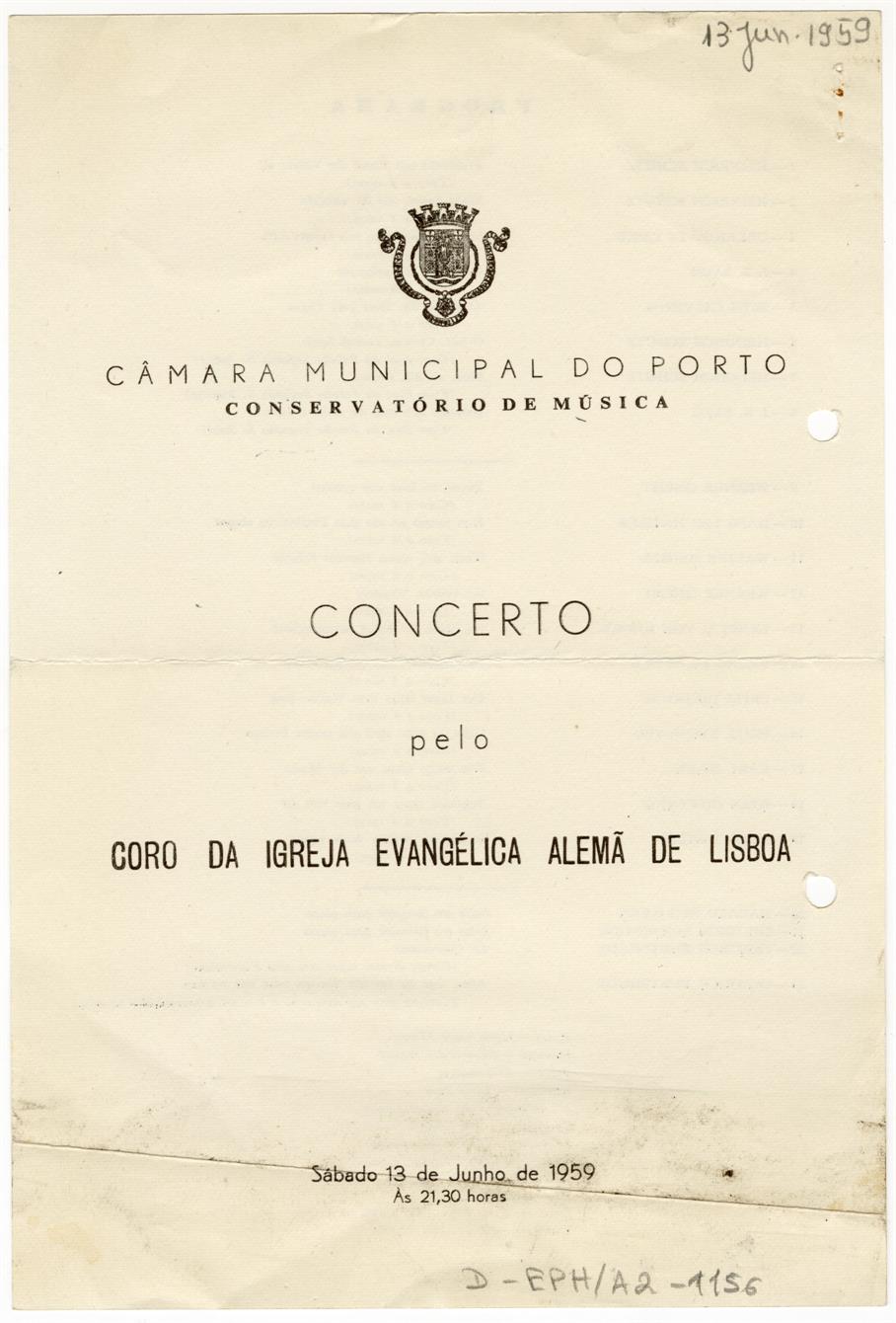 Câmara Municipal do Porto : Conservatório de Música : Concerto pelo Coro da Igreja Evangélica Alemã de Lisboa