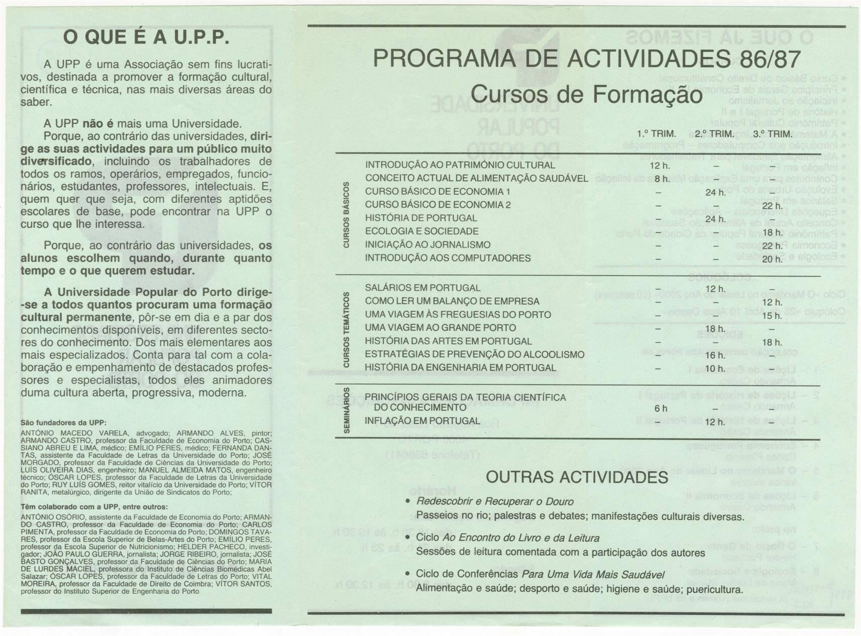 Universidade Popular do Porto : ano letivo 1986-87