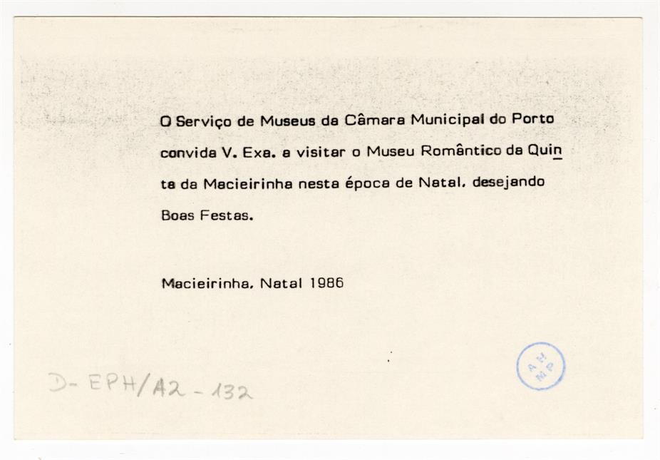 [Convite do Serviço de Museus da Câmara Municipal do Porto]