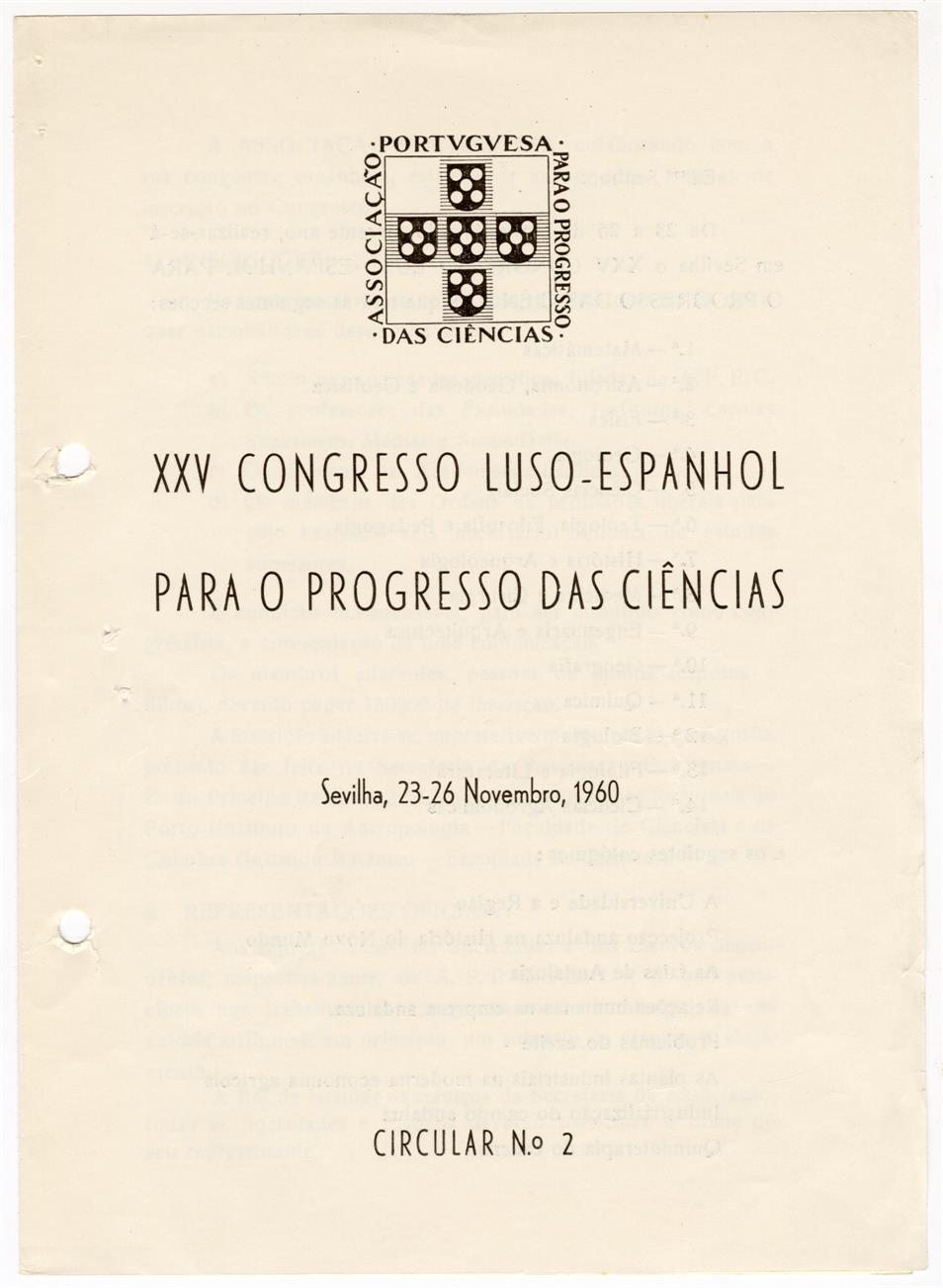 XXV Congresso Luso-Espanhol para o Progresso das Ciências : circular n.º 2