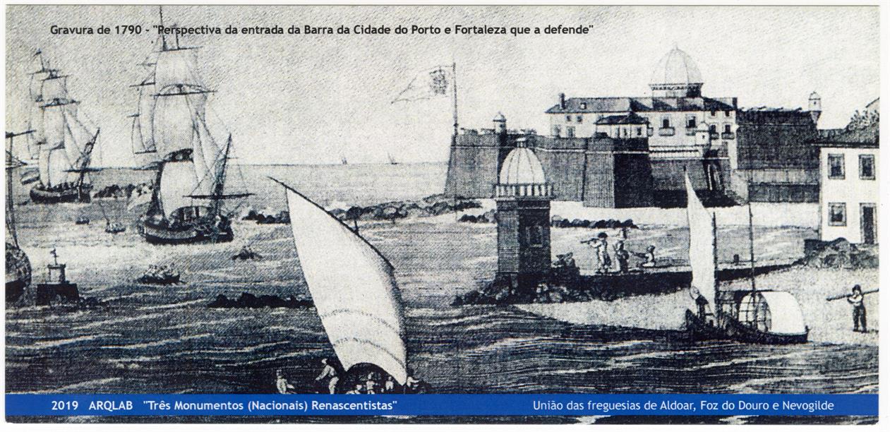 Três monumentos (nacionais) renascentistas : gravura de 1790 : perspetiva da entrada da barra da cidade do Porto e fortaleza que a defende