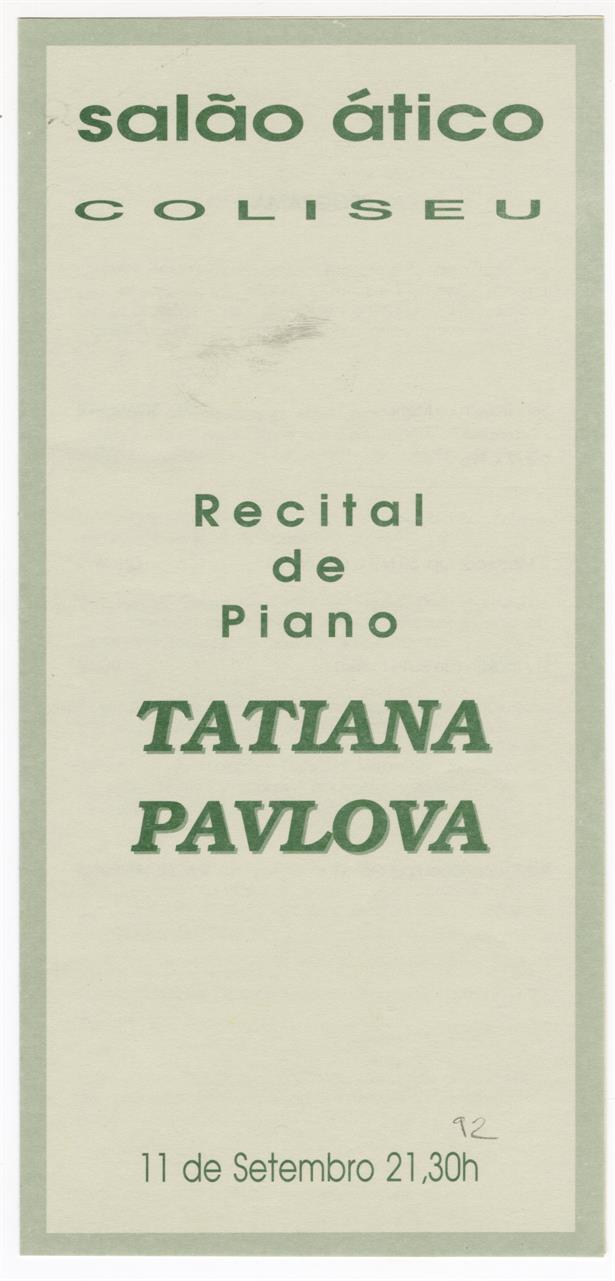 Salão Ático Coliseu: recital de piano Tatiana Pavlova