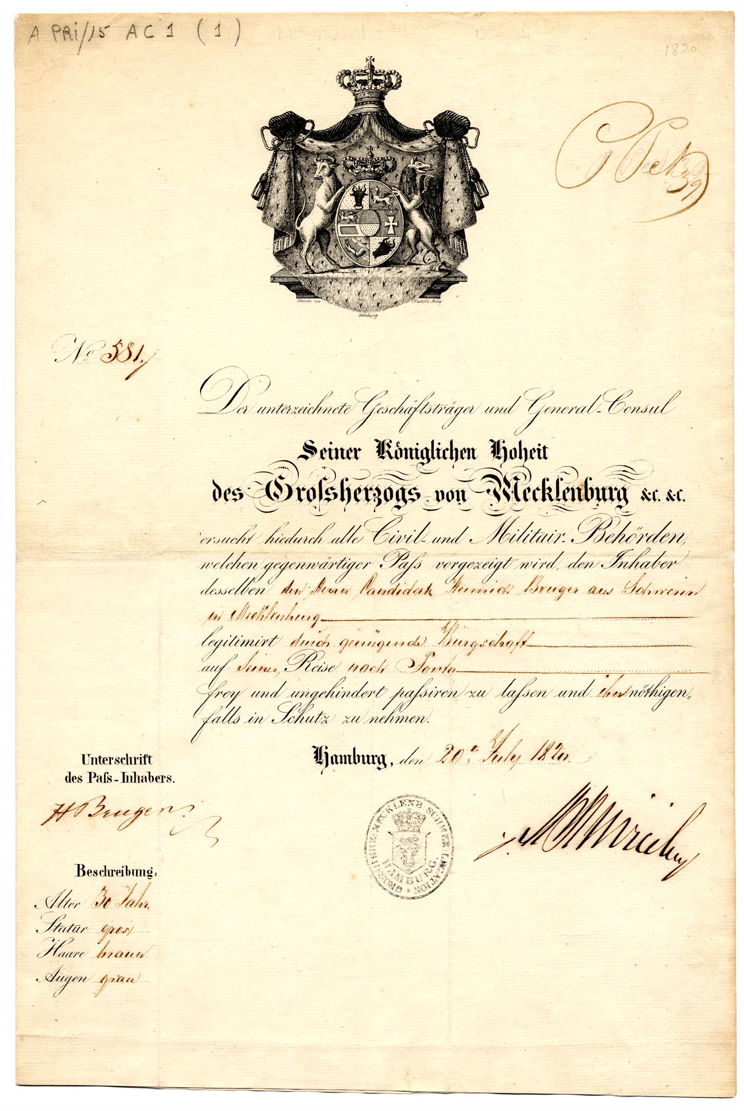 Passaporte de Candidah Heinrich Bruger