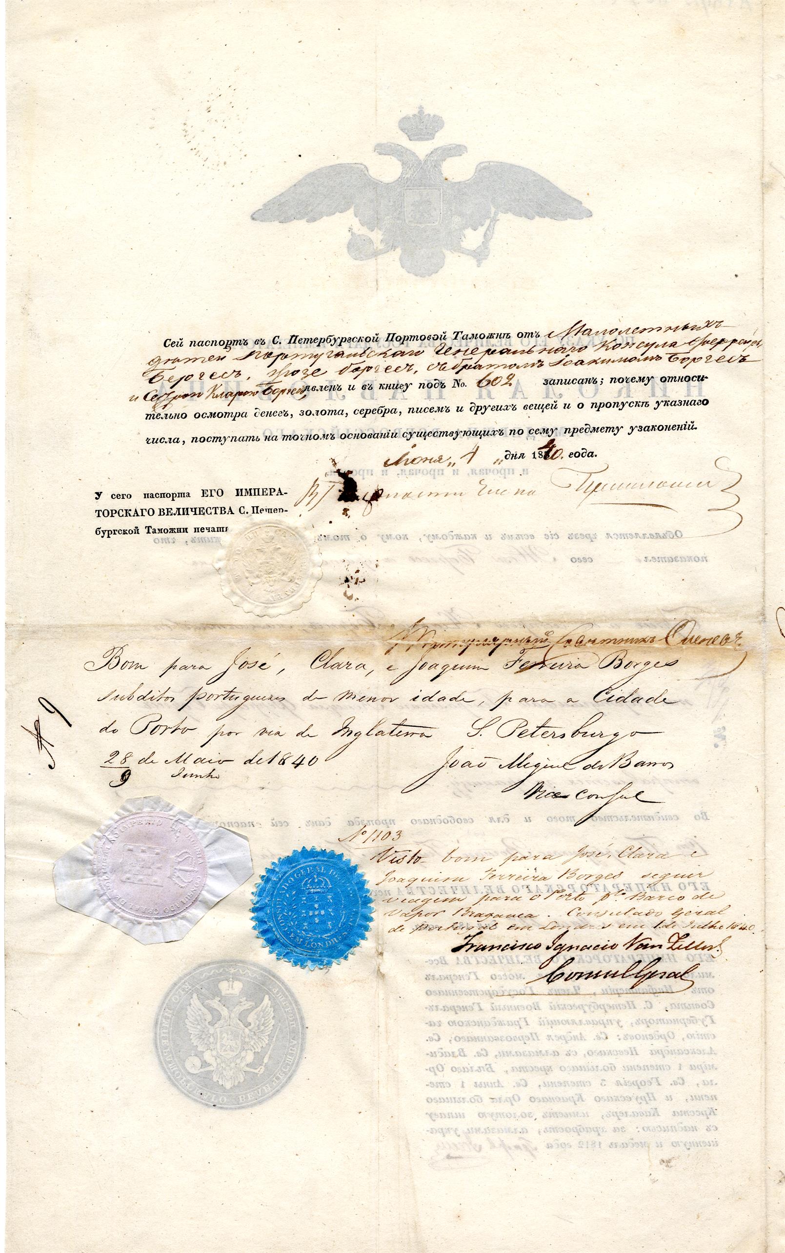 Passaporte de José, Clara e Joaquim Ferreira Borges