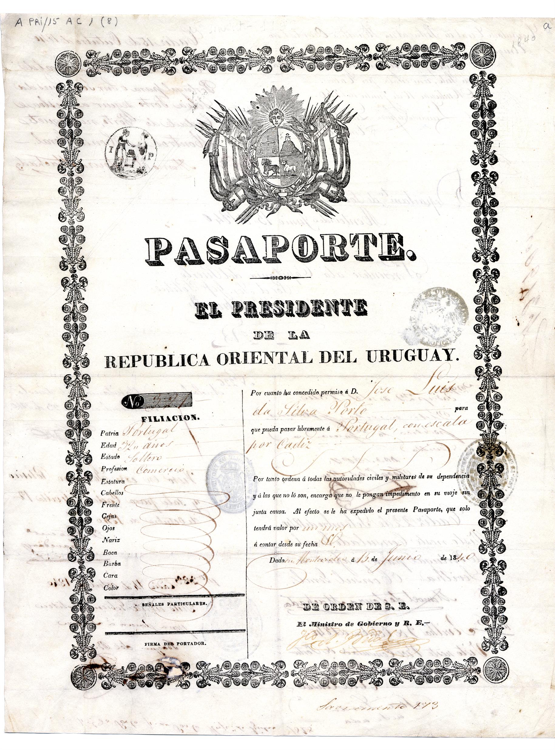 Passaporte de José Luís da Silva Porto