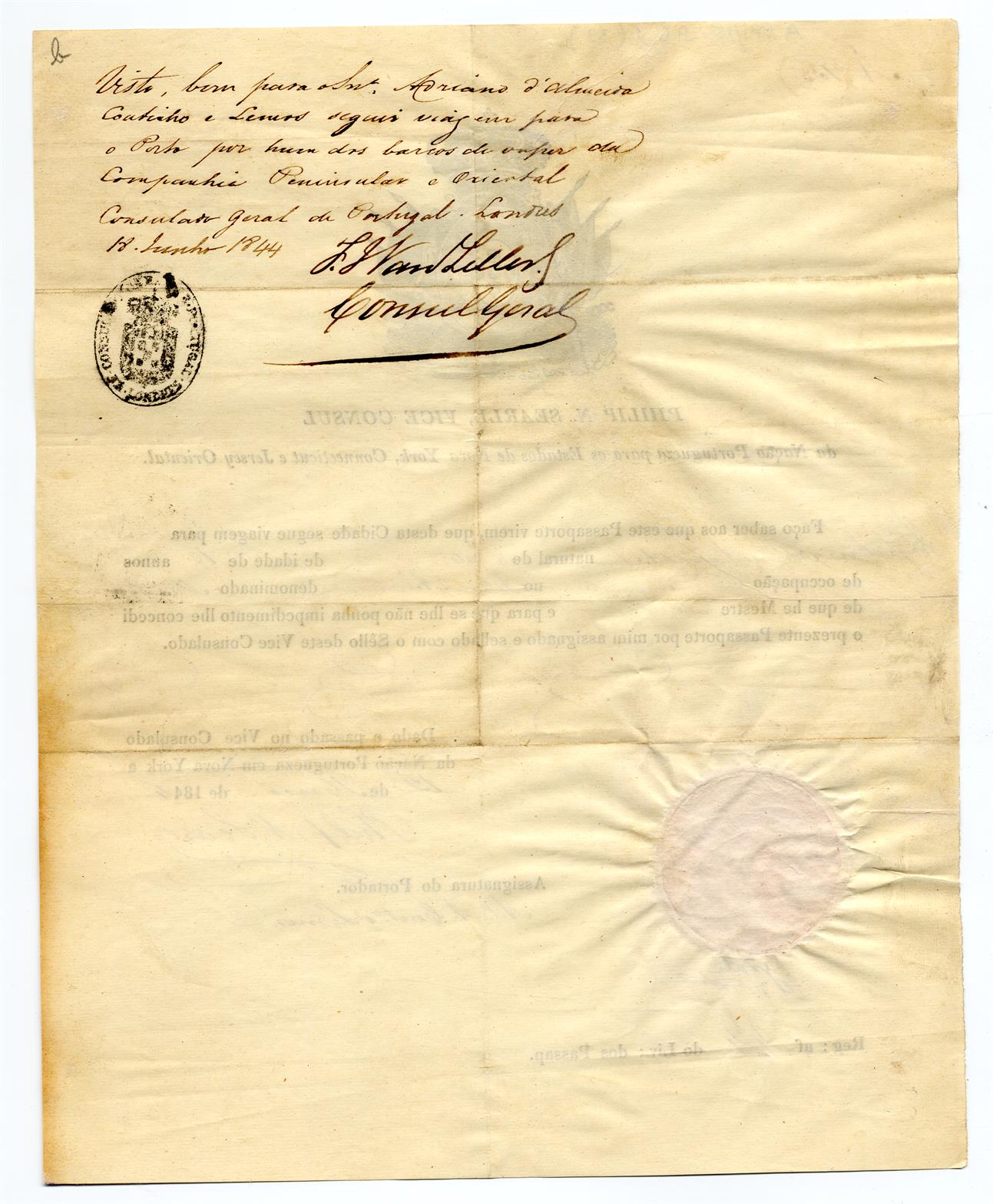Passaporte de Adriano de Almeida Coutinho e Lemos