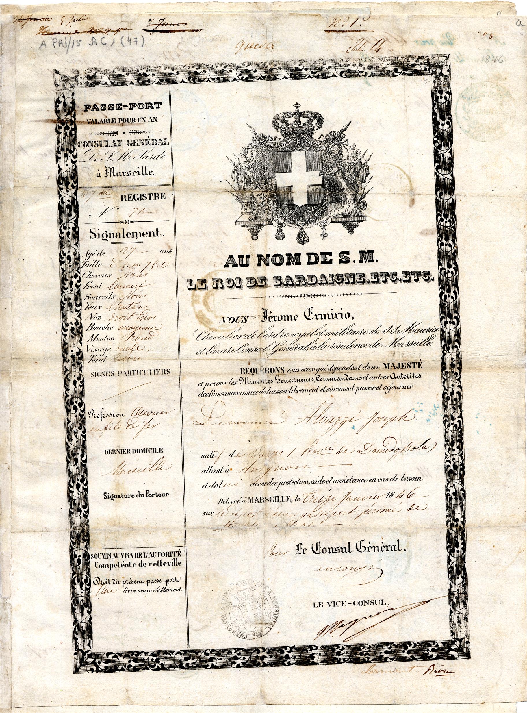 Passaporte de Joseph Alvazzi