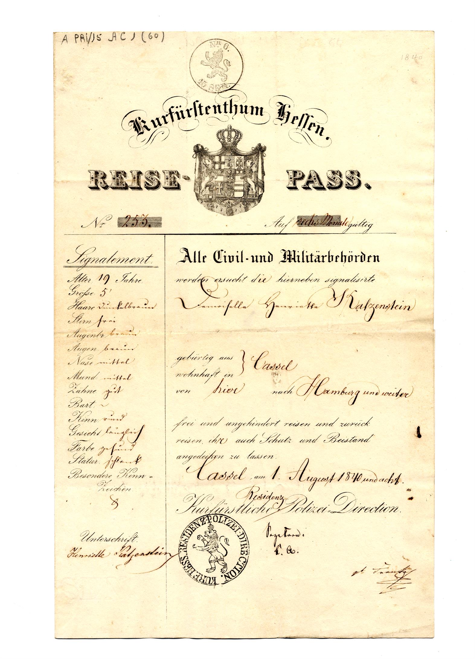 Passaporte de Henriette Katzenstein