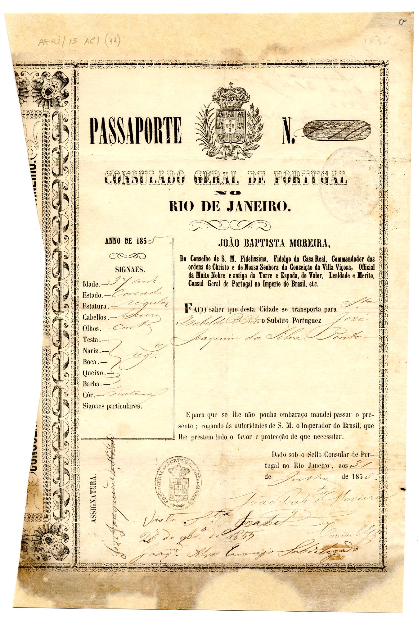 Passaporte de José Joaquim da Silva Pinto