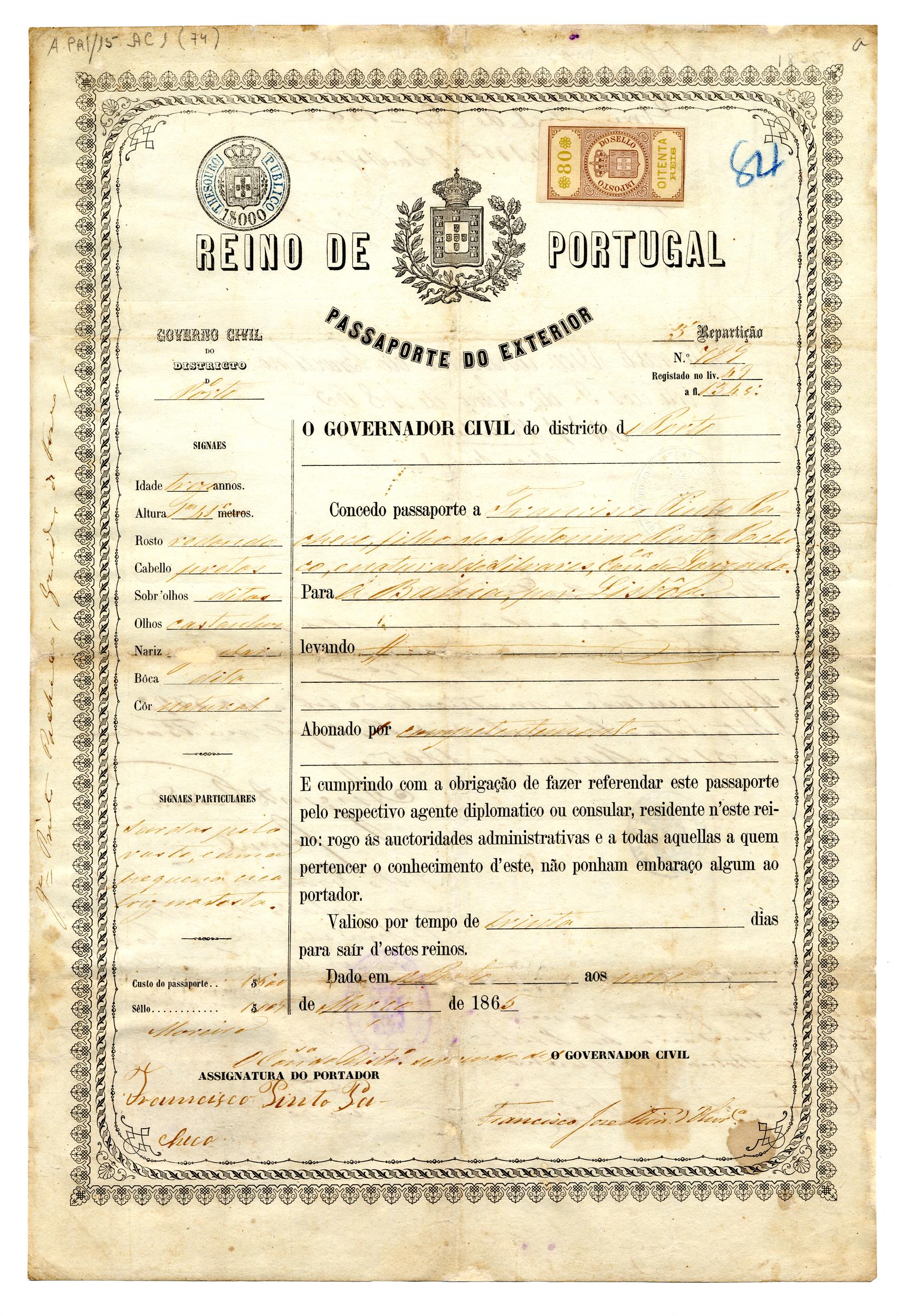 Passaporte de Francisco Pinto Pacheco