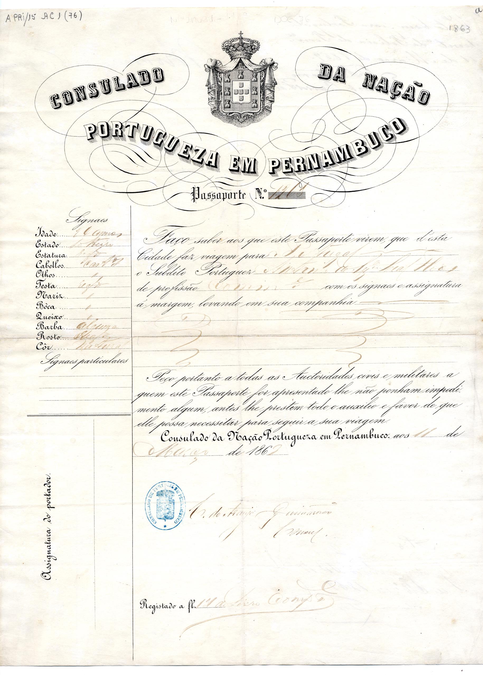 Passaporte de António de Sousa Leal Flores