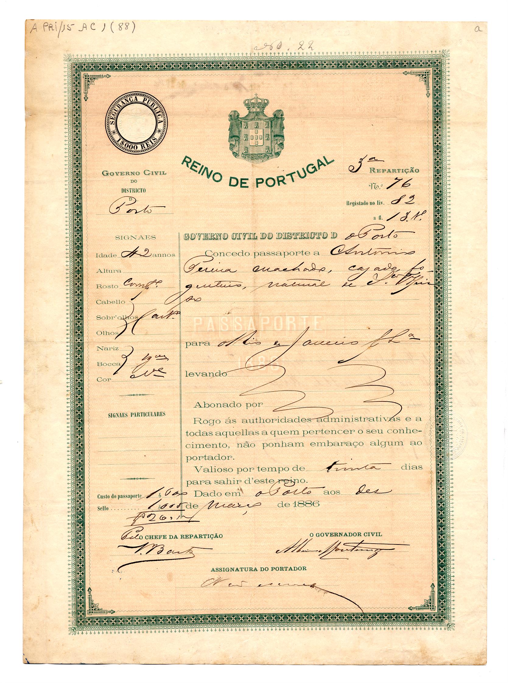 Passaporte de António Pereira Machado