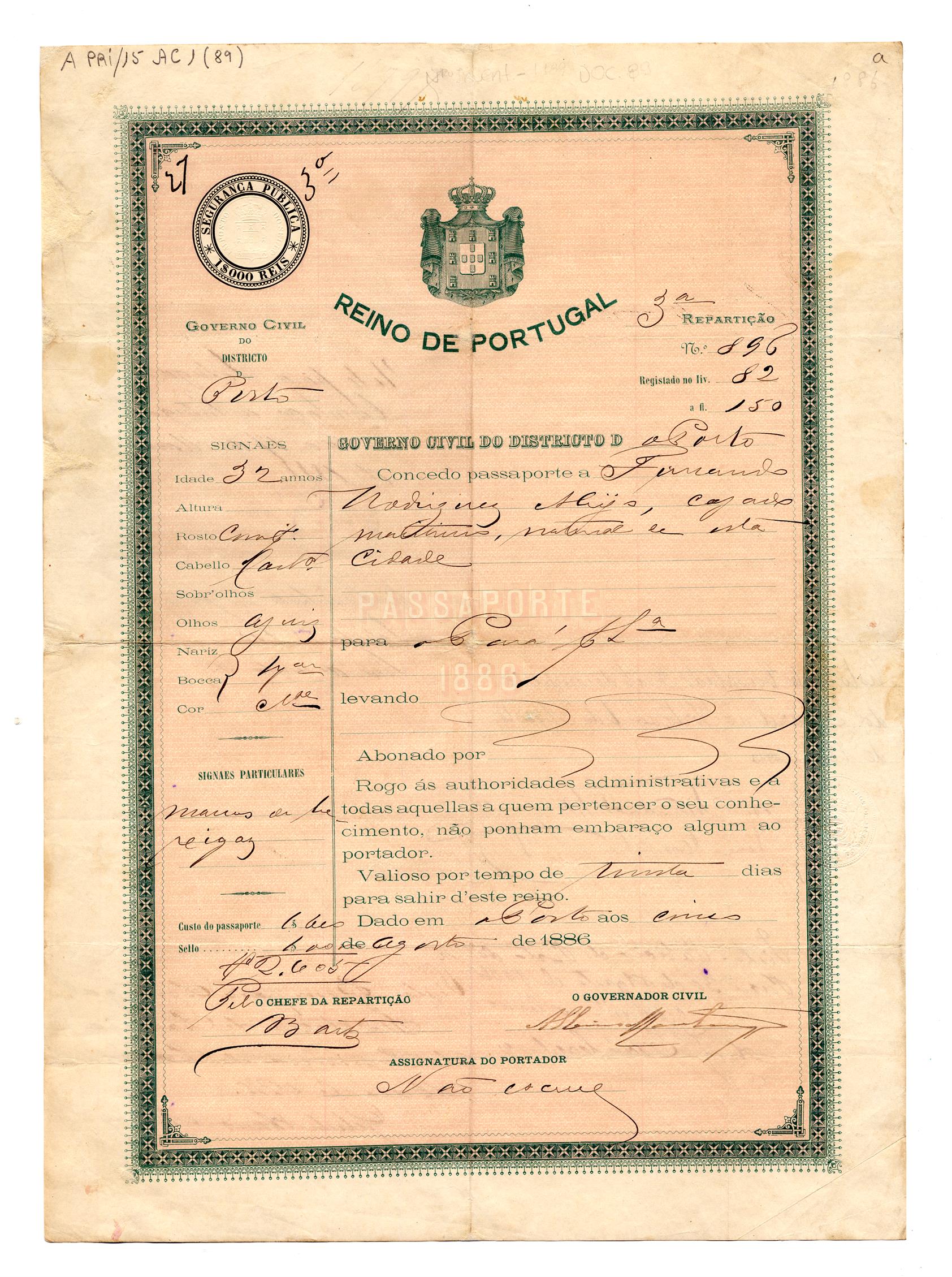 Passaporte de Fernando Rodrigues Alijó