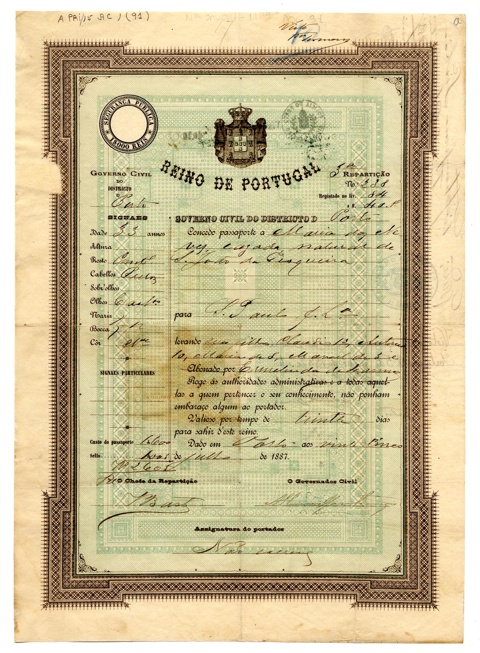 Passaporte de Maria das Neves