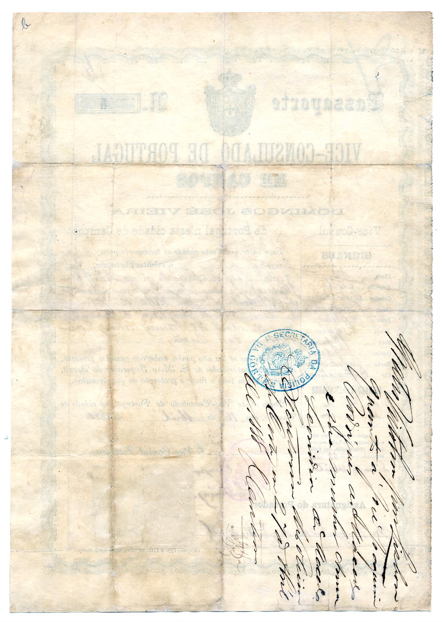 Passaporte de José Joaquim Rodrigues de Macedo