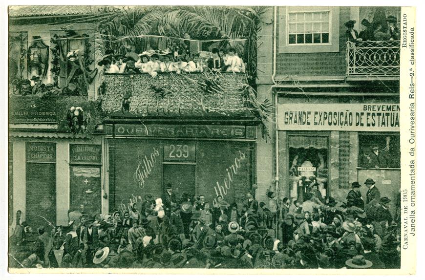 Carnaval de 1905: janela ornamentada da Ourivesaria