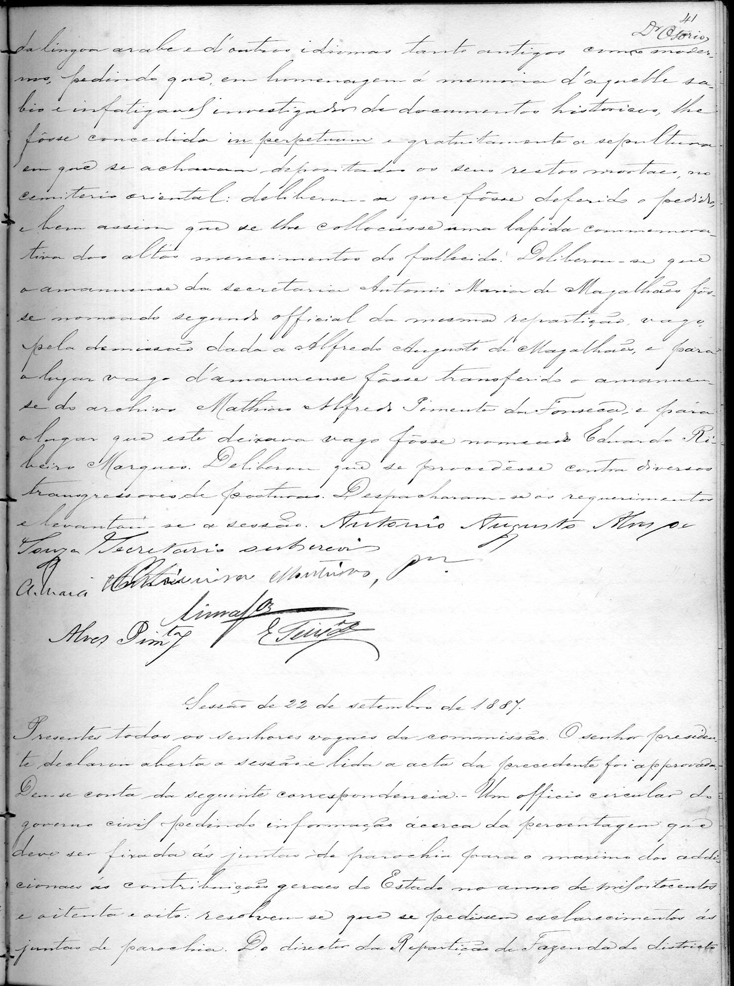 Acta da Comissão Executiva: 1887-09-22