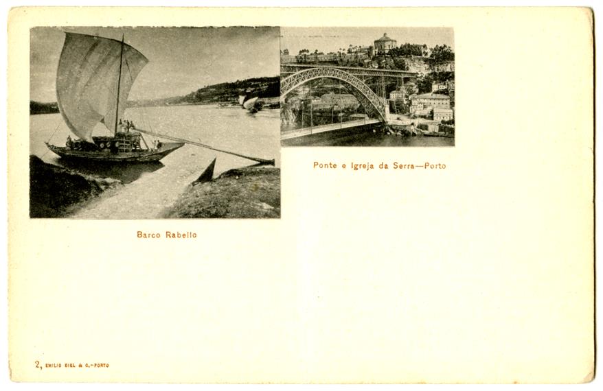Barco Rabelo ; ponte e igreja da serra : Porto