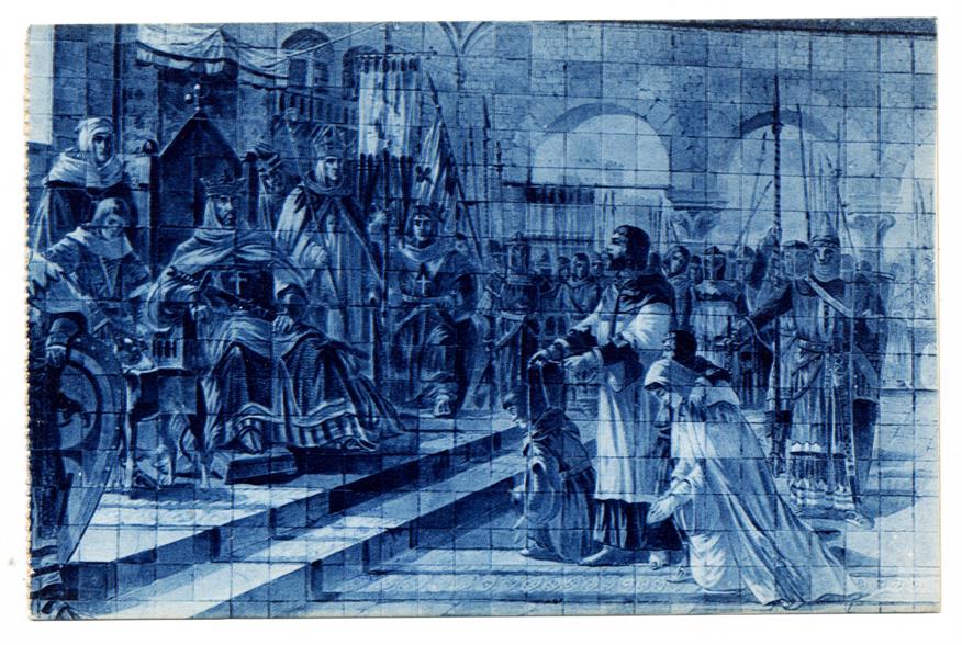 Porto, Estação Central : Azulejos de Jorge Colaço : Egas Moniz apresentando-se com seus filhos ao rei de Castela
