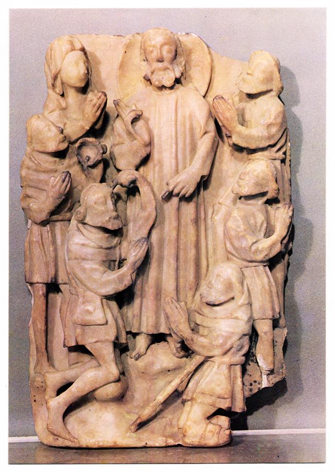 Cura dos dois cegos de Jericó : alabastro : Escola Inglesa : meados do séc. XV : Museu Nacional de Arte Antiga