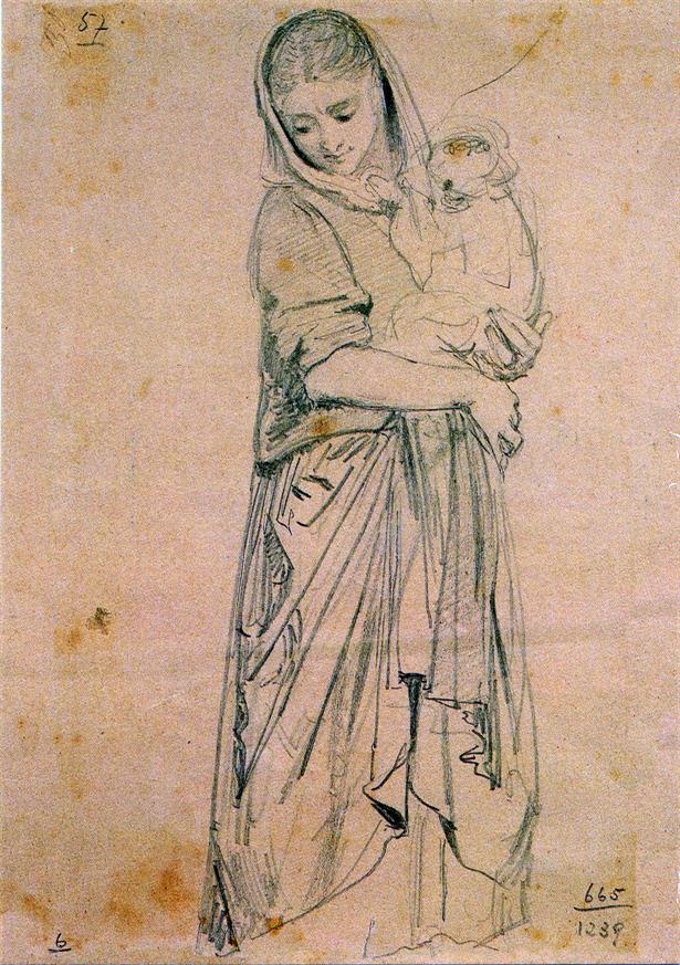 Museu Nacional de Soares dos Reis : António Soares dos Reis (1847-1889); Mulher com Criança ao Colo. Estudo para a Imagem de Nossa Senhora da Vitória, Desenho a lápis sobre papel