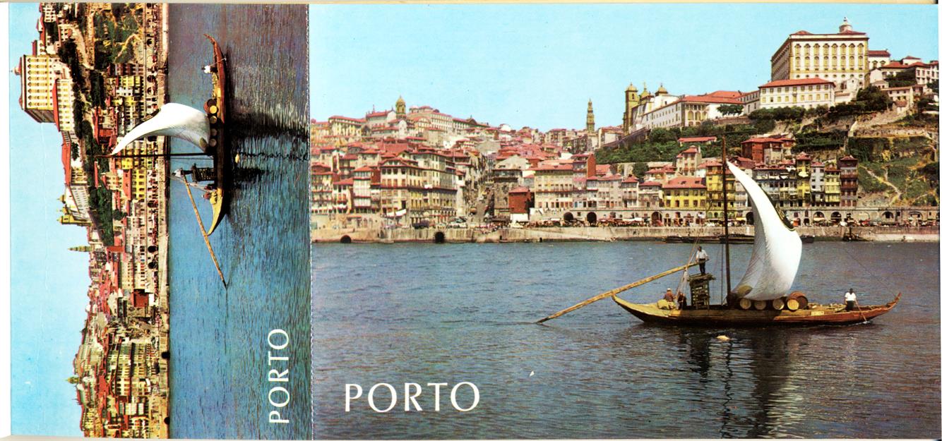 [Barco Rabelo no rio Douro e vista parcial da zona ribeirinha]