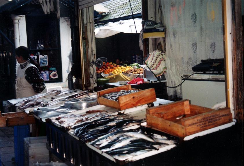 Banca de peixe no Mercado do Bolhão