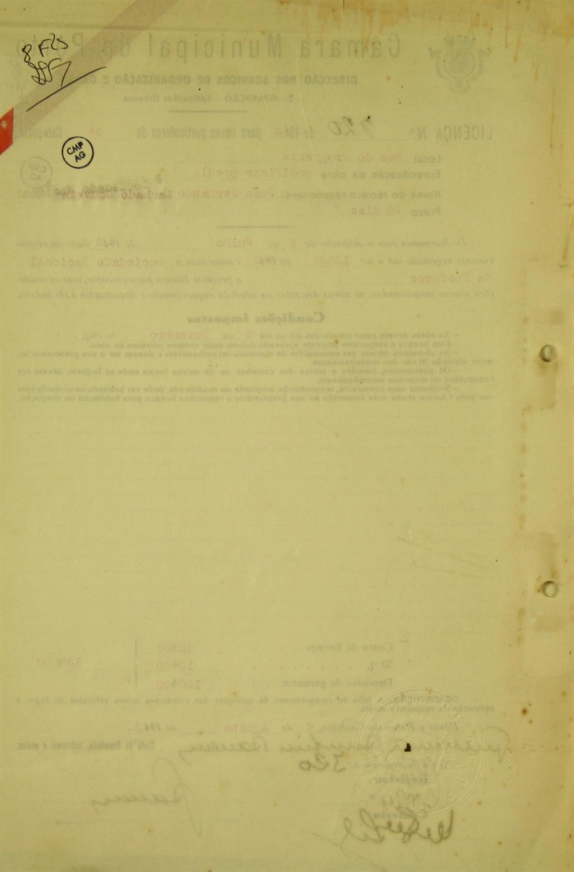 Licença nº 320 de 1943 para Obras Particulares de 3ª Categoria