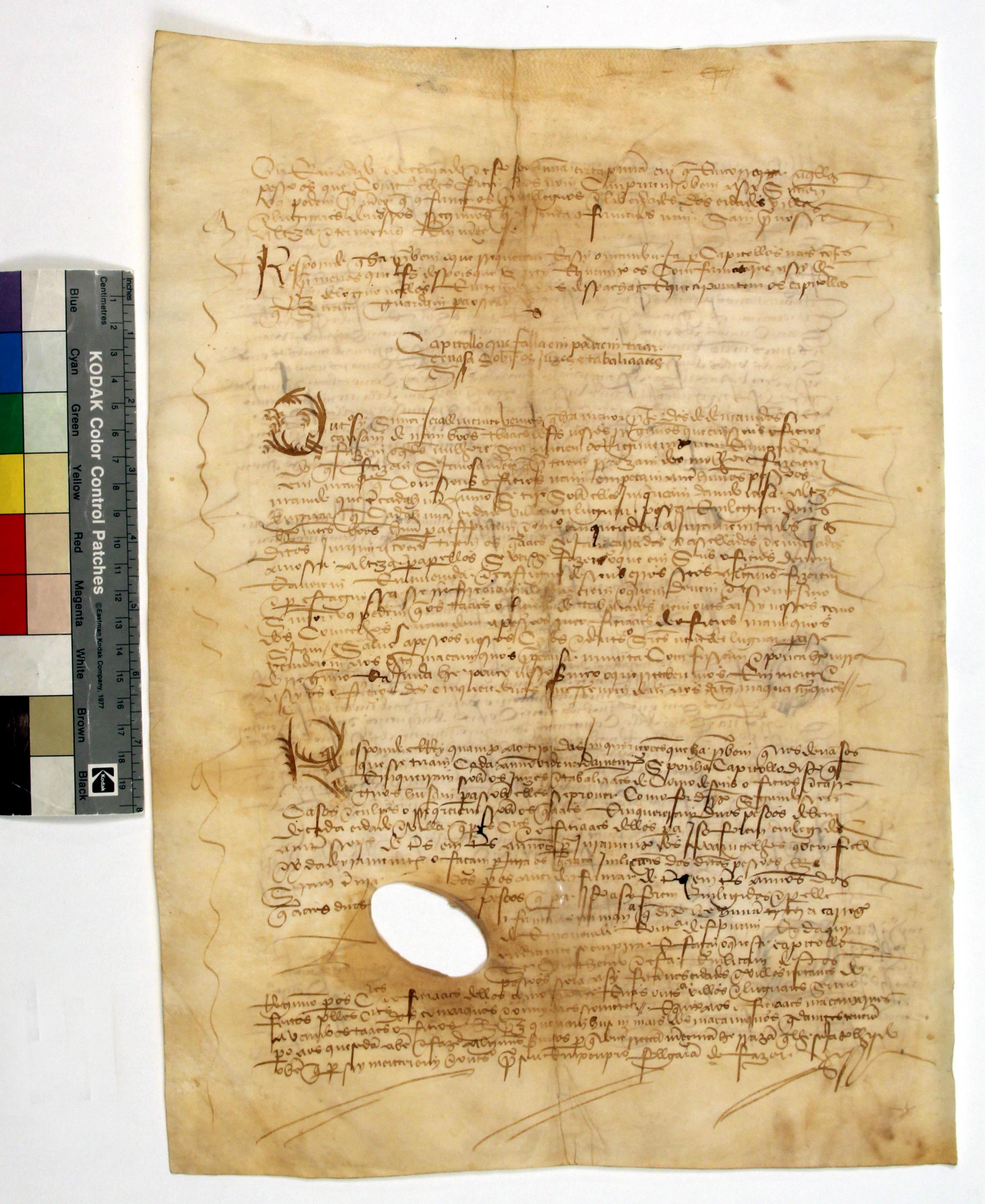 [Traslado de capítulos gerais das Cortes de Évora de 1490]